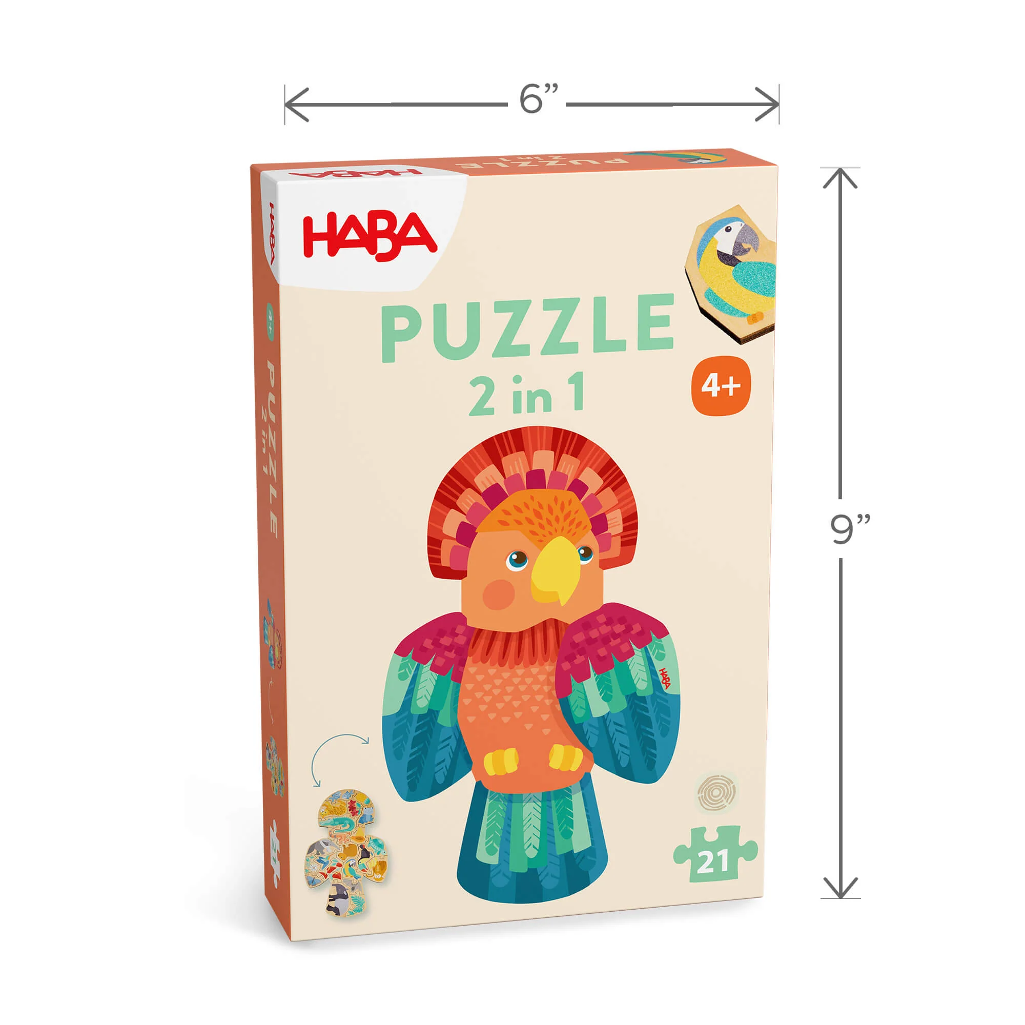 Parrot 2-in-1 Wooden Puzzle with 21 Double-Sided Pieces