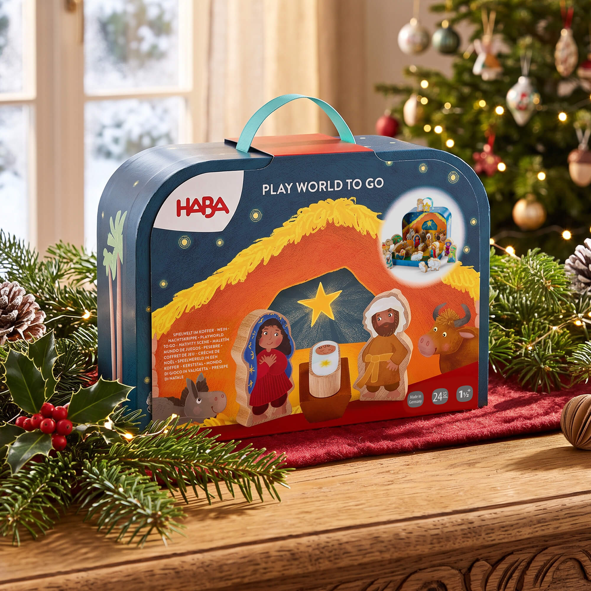 HABA Play World to Go Nativity Set with 24 Wooden Figures