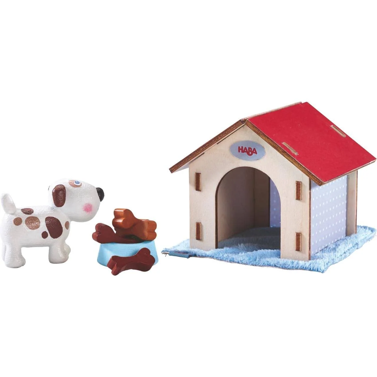 Little Friends Dog Lucky Figure with Plywood Doghouse and Wooden Bones
