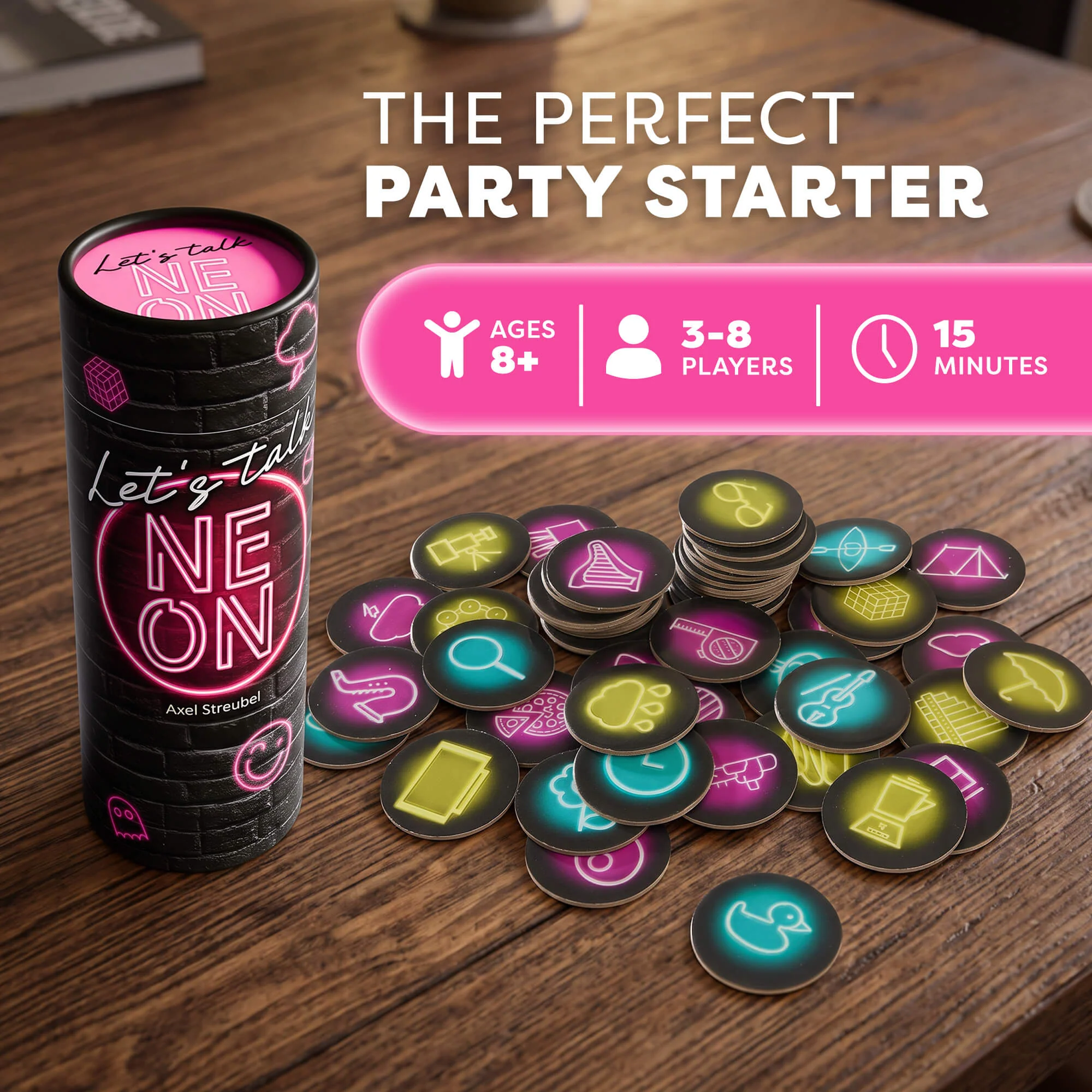 Let's Talk NEON Party Game with 50 Double-Sided Tiles