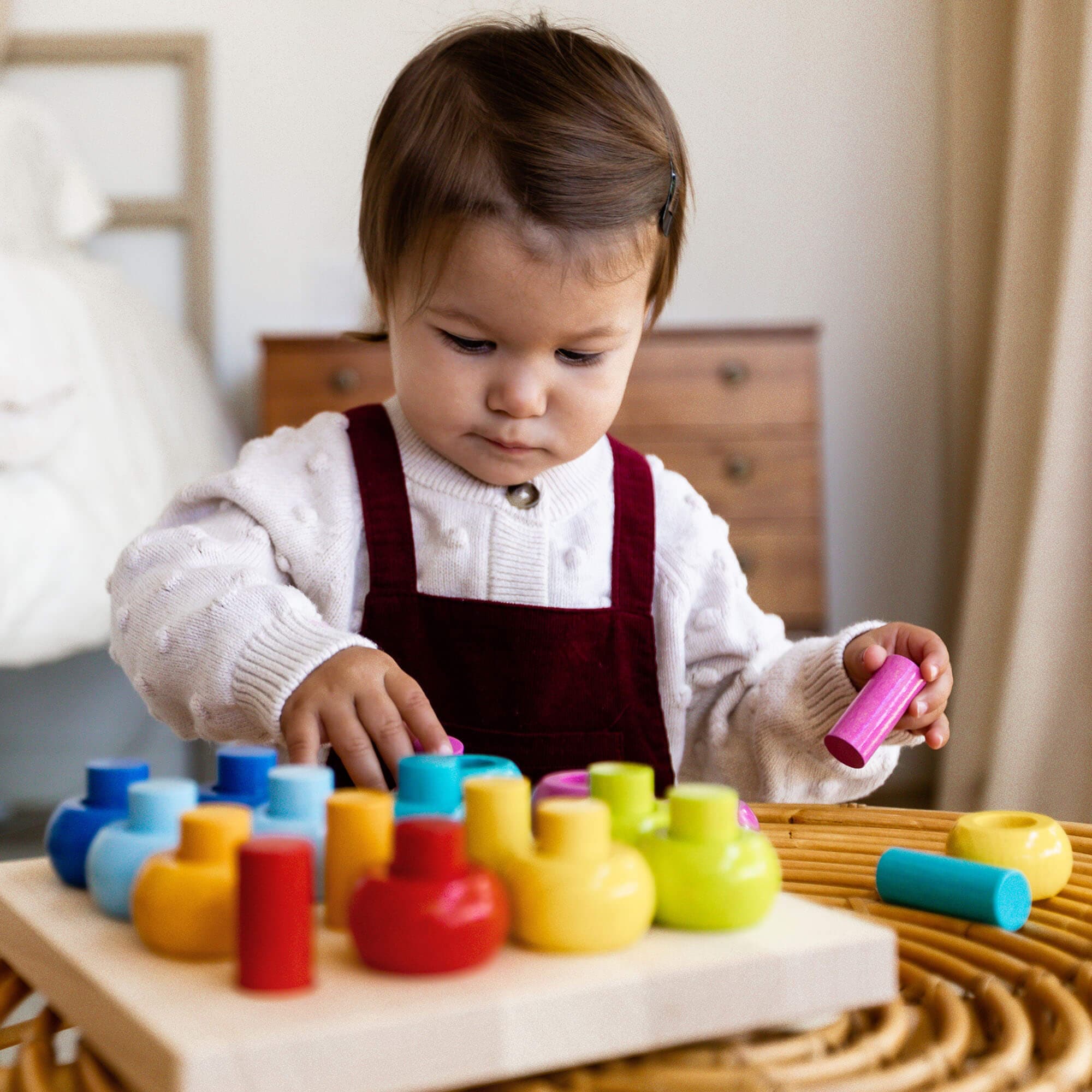 Rainbow Whirls Wooden Sorting and Stacking Game for Toddlers