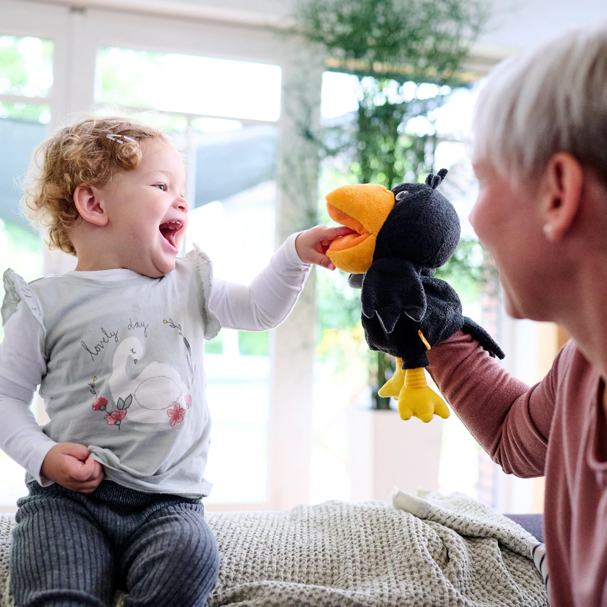 HABA Theo the Raven Glove Puppet with Fabric Cherries for Pretend Play
