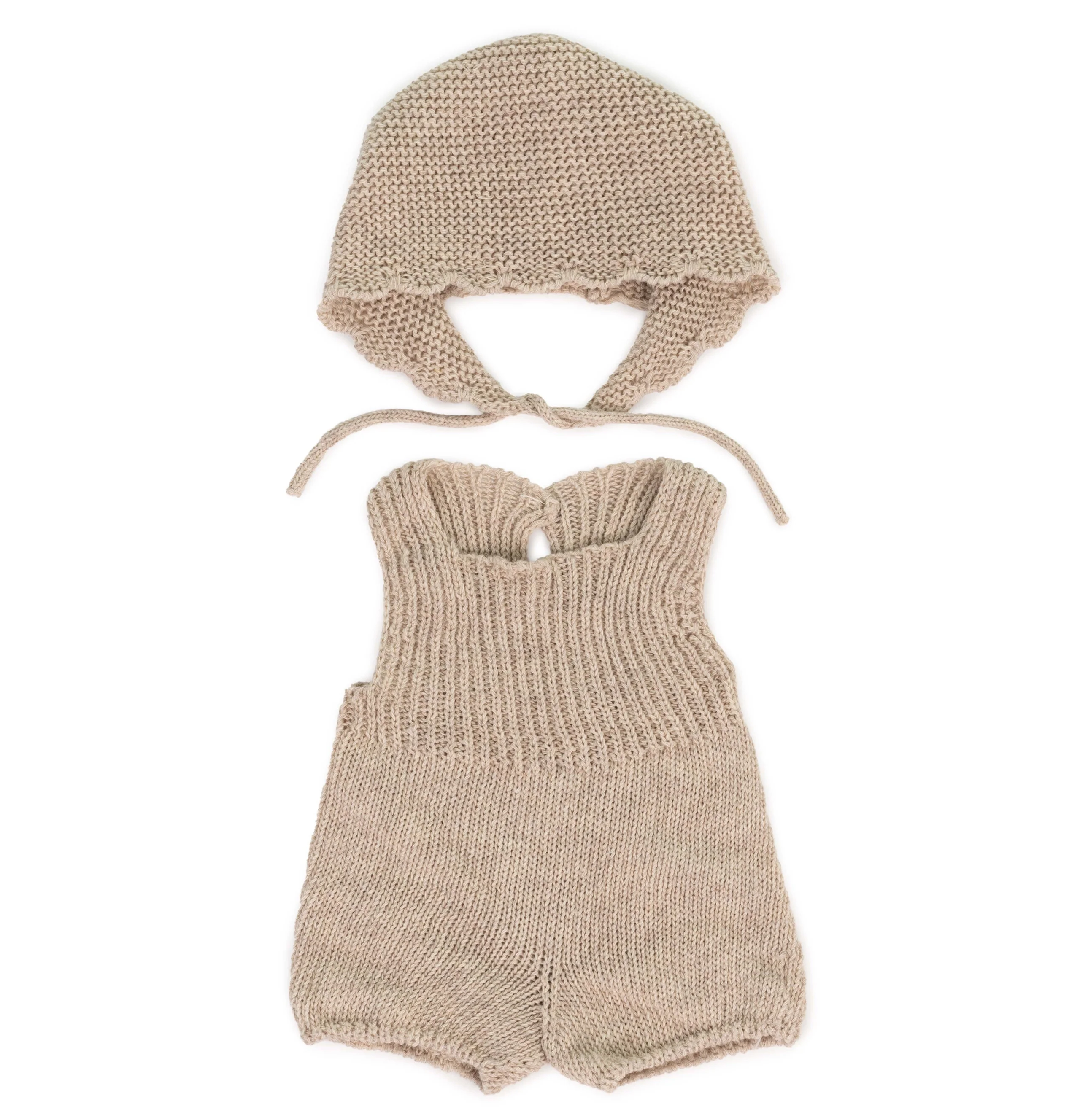 Miniland Oatmeal Knit Romper & Bonnet Set for 15" Dolls