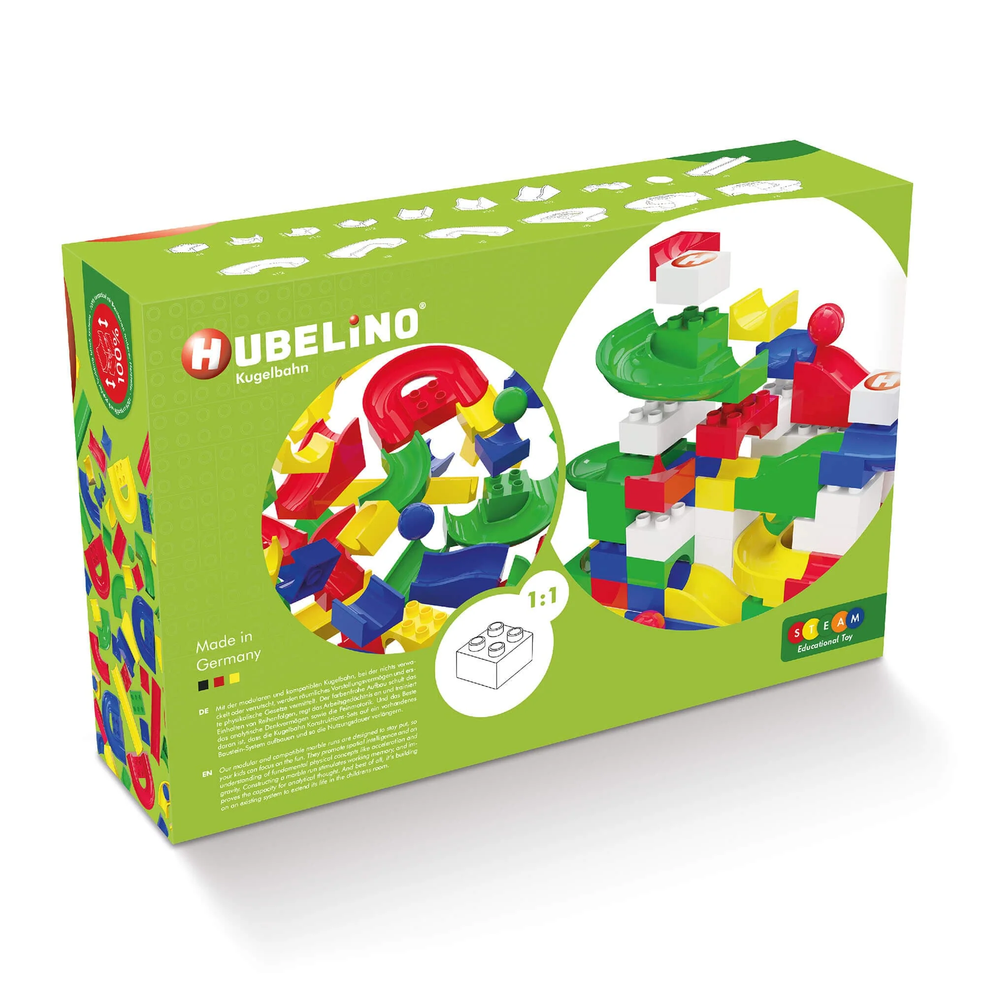Hubelino 128-Piece Run Elements Set for Marble Run Builders