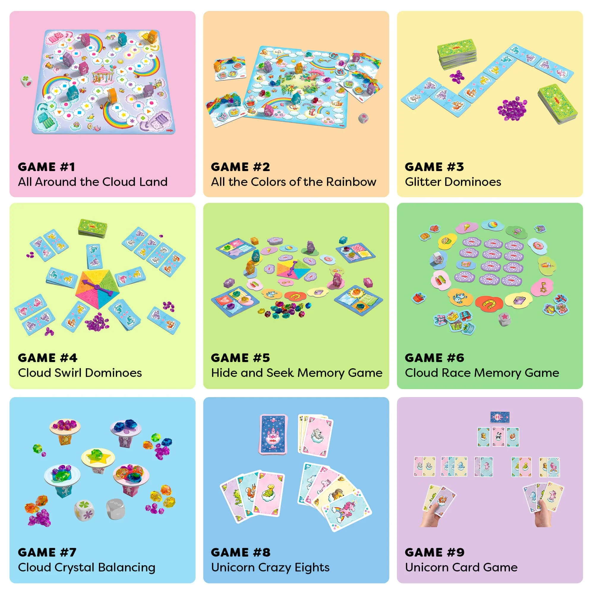 HABA Unicorn Glitterluck Game Collection with 9 Games
