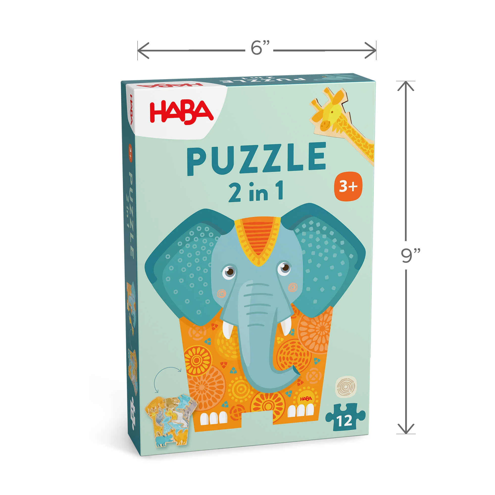 Elephant 2-in-1 Wooden Puzzle with 12 Double-Sided Pieces