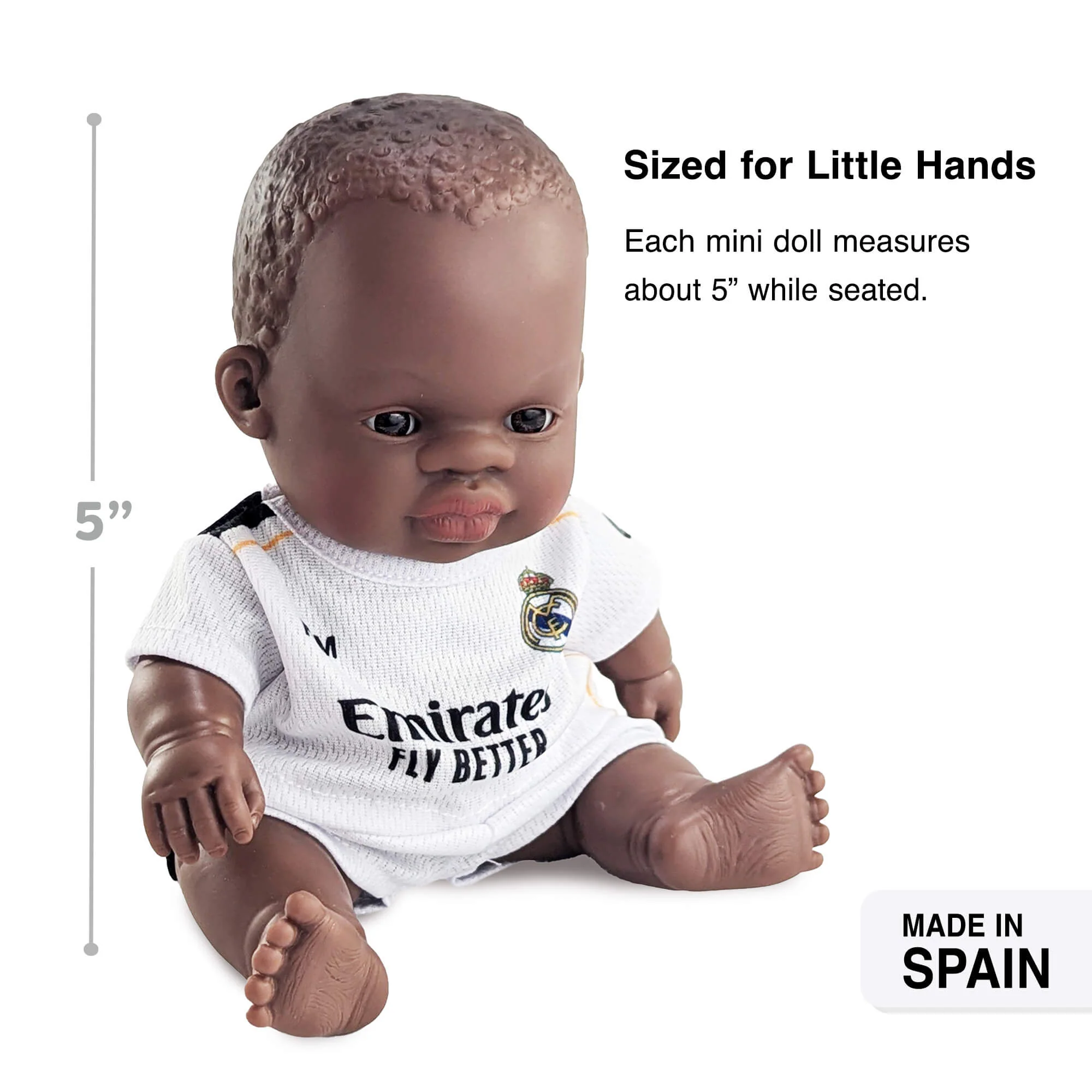 Miniland Real Madrid African Boy Soccer Doll for Little Fans