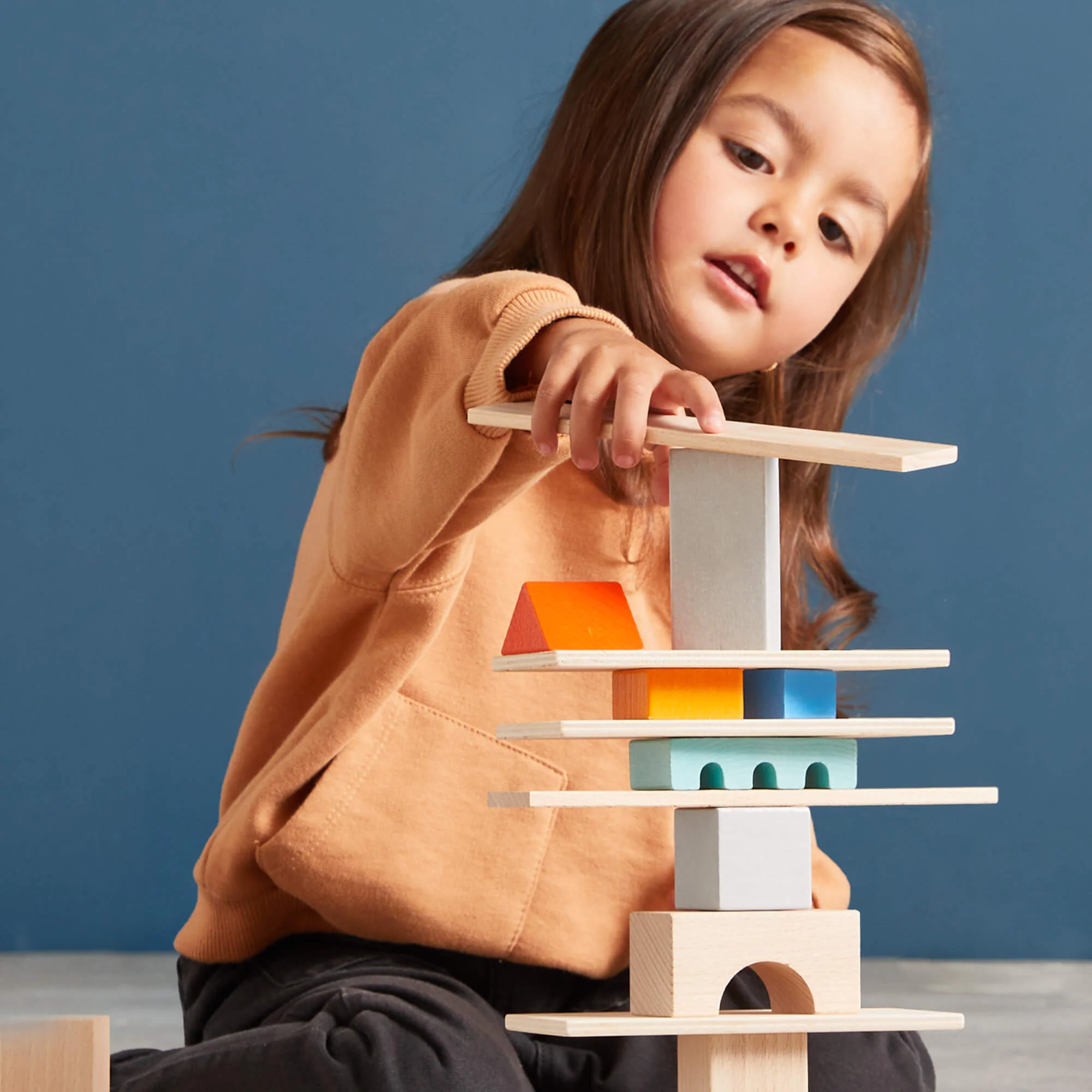 Colored Wooden Building Blocks 85 Piece Set with Cotton Bag