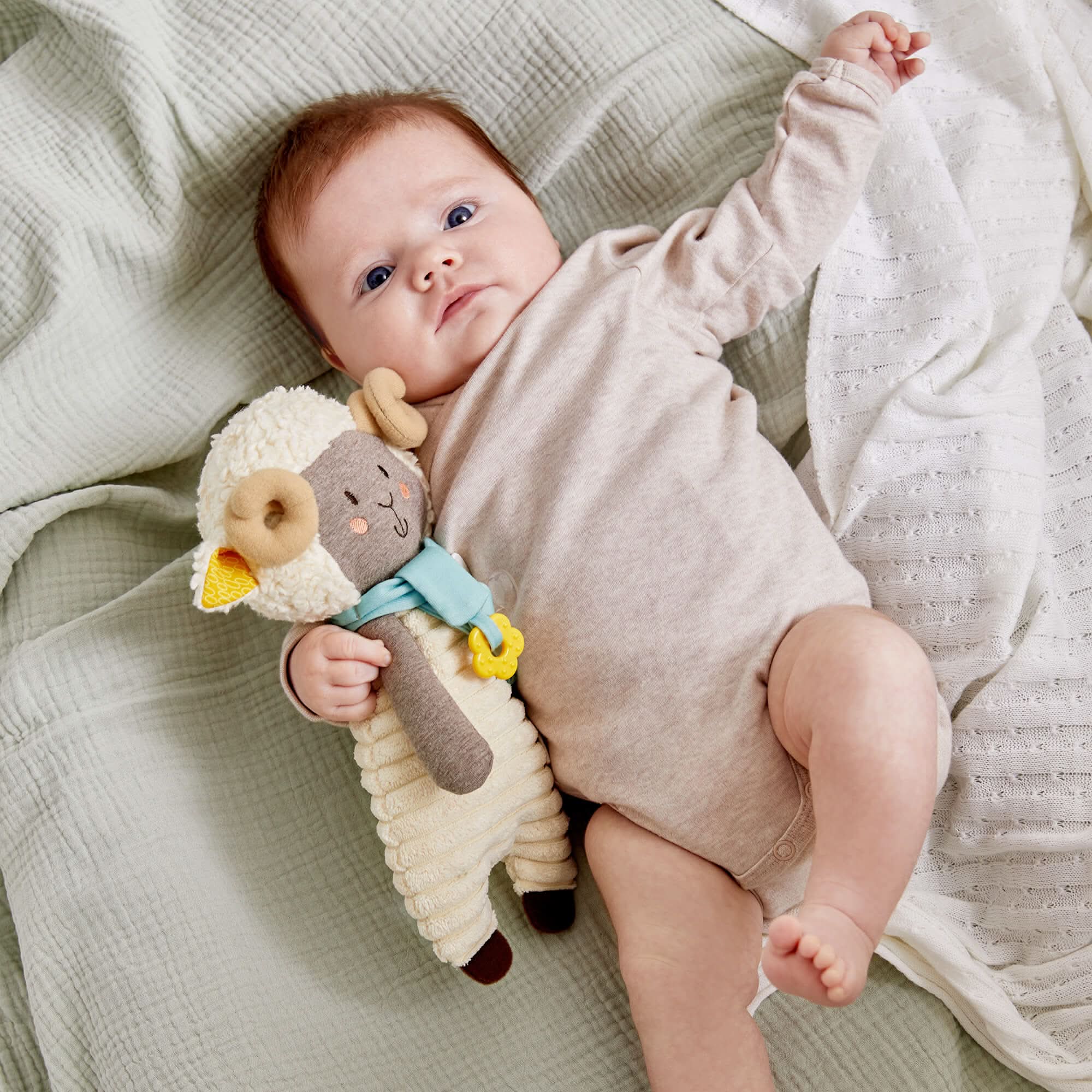 Woolbert the Ram Cuddly Pacifier Holder with Teether Scarf