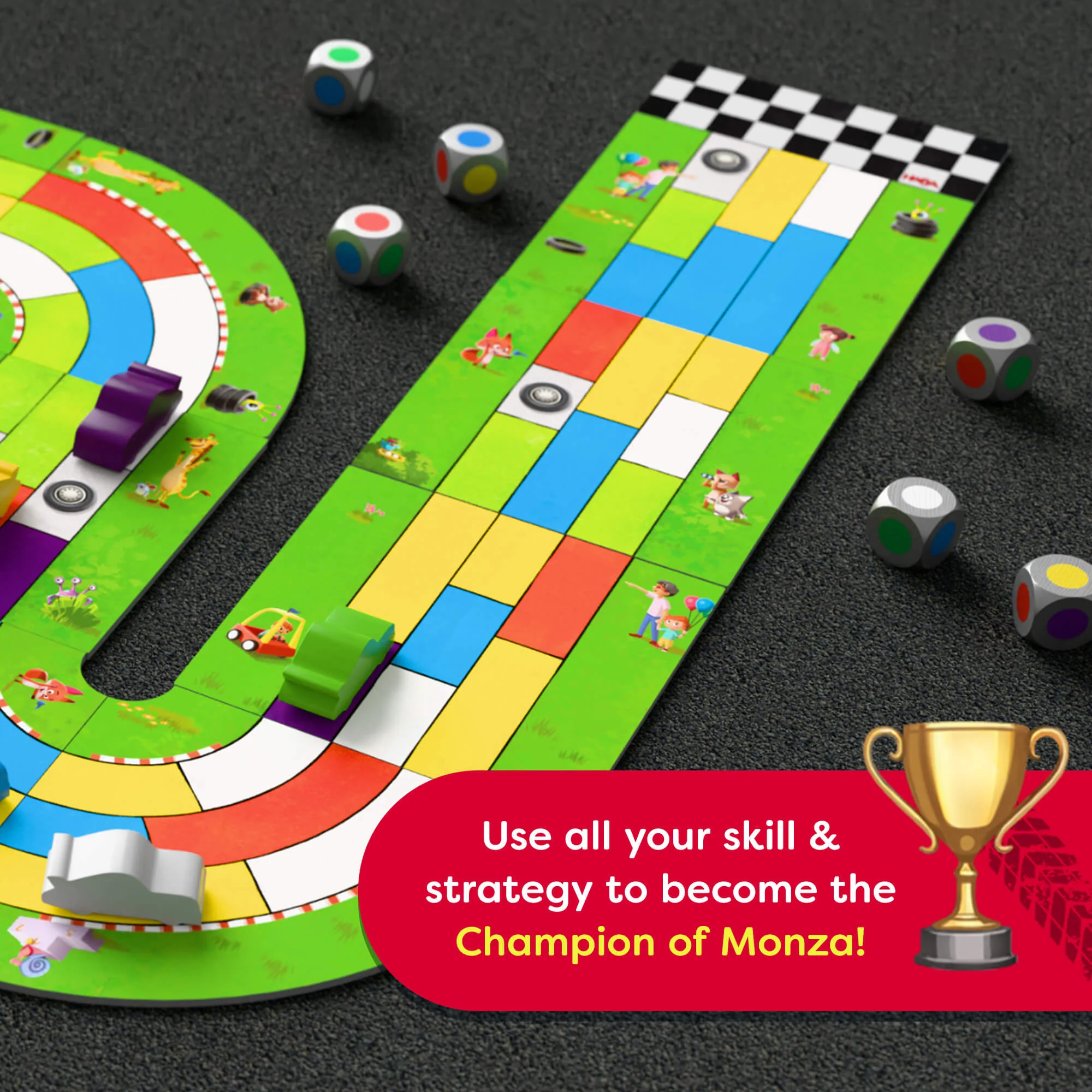 HABA Monza Racing Game with 20 Modular Track Tiles and 6 Wooden Cars