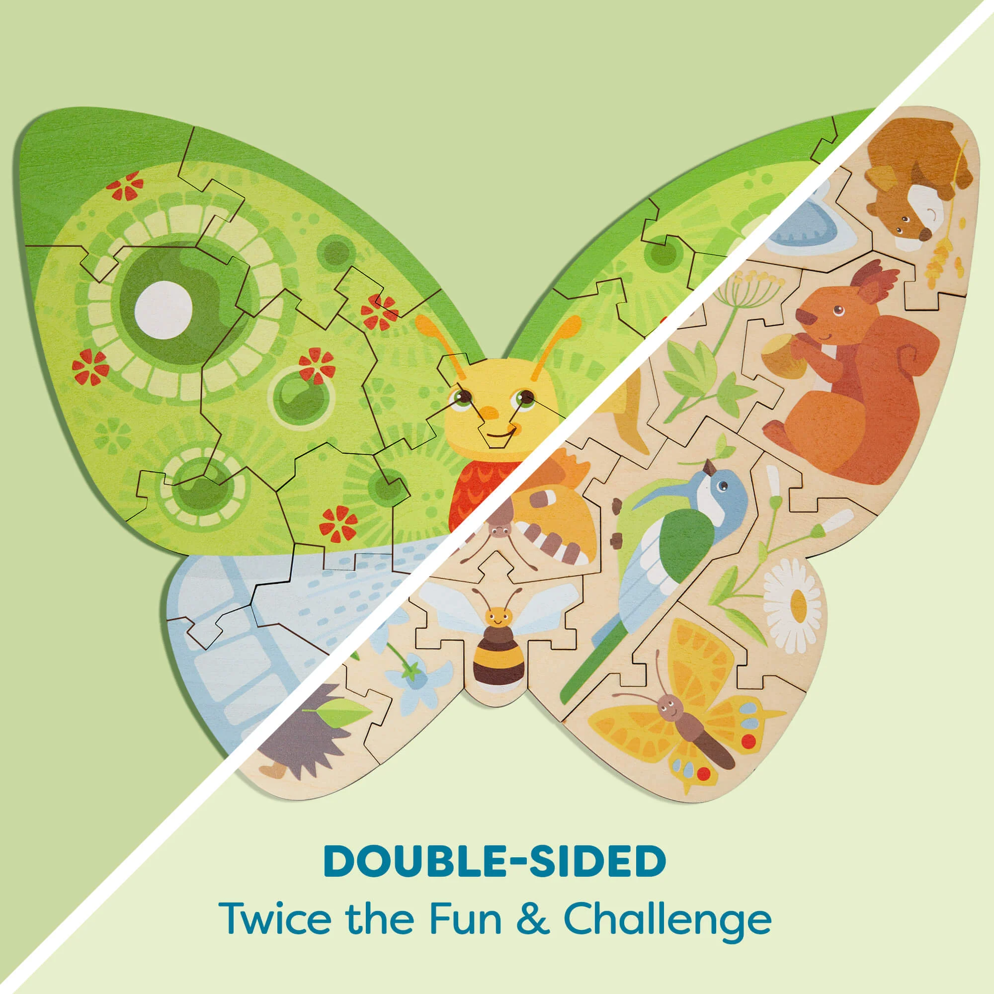 Butterfly 2-in-1 Wooden Puzzle with Double-Sided Pieces