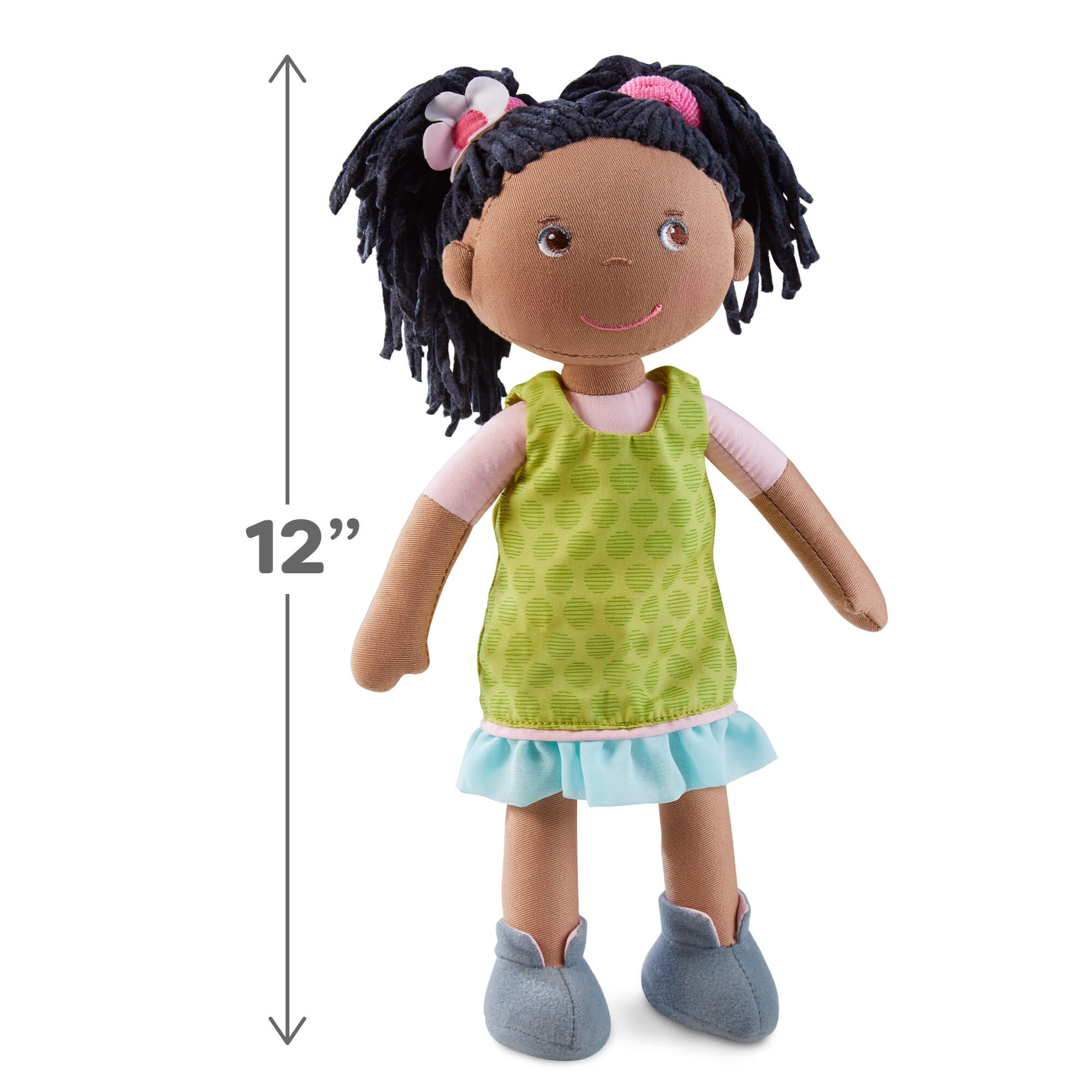 Cari 12" Soft Doll with Chenille Pigtails and Green Dress