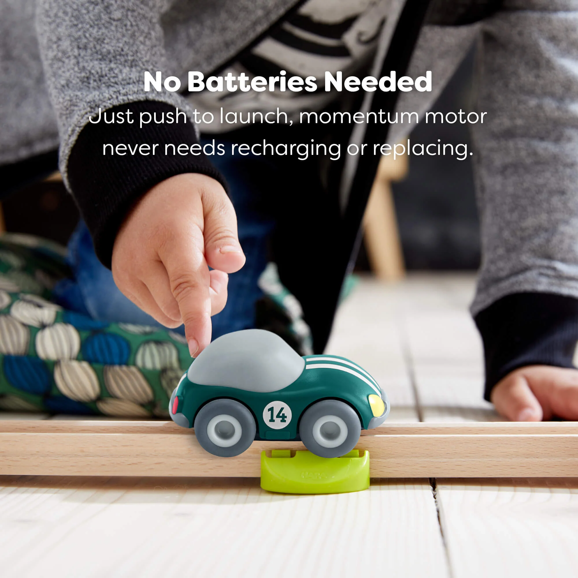 HABA Cars Green Speedster Racecar with Momentum Motor and Recycled Plastic