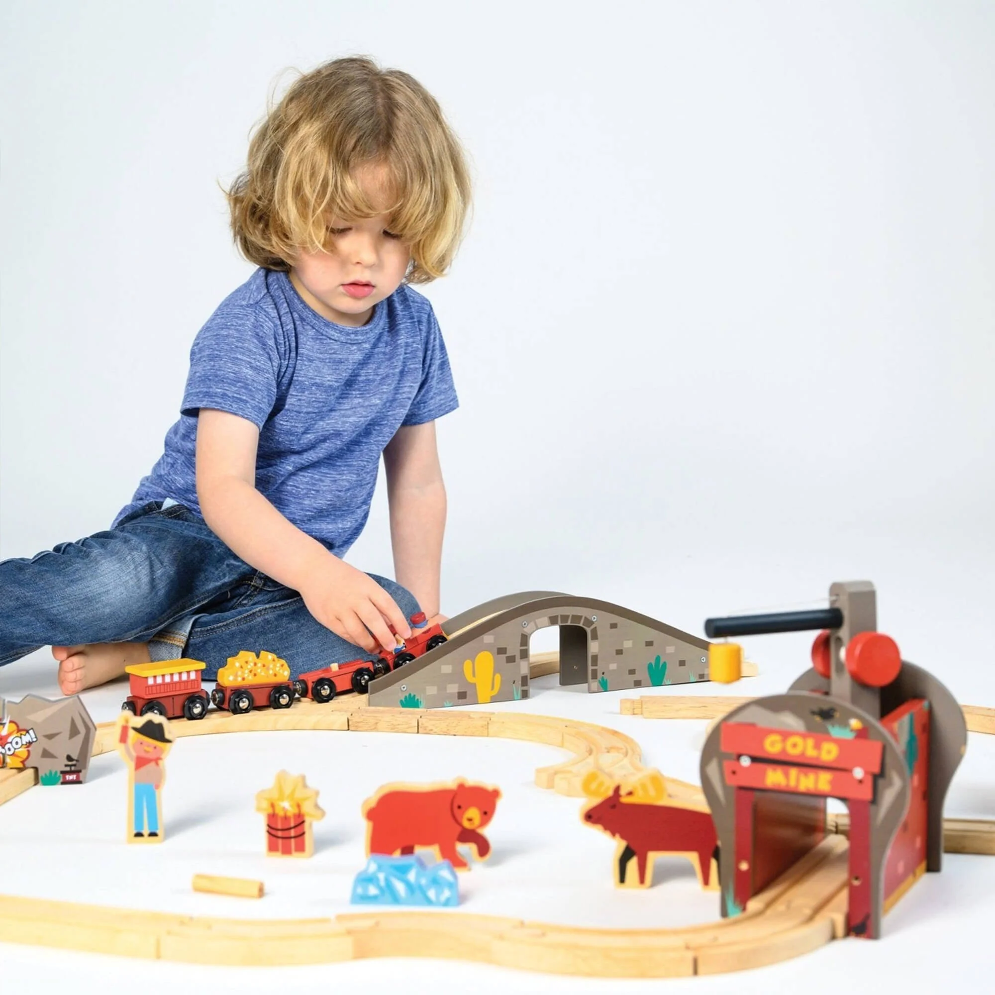 Mentari Gold Mine Wooden Train Track Set for Adventure Play