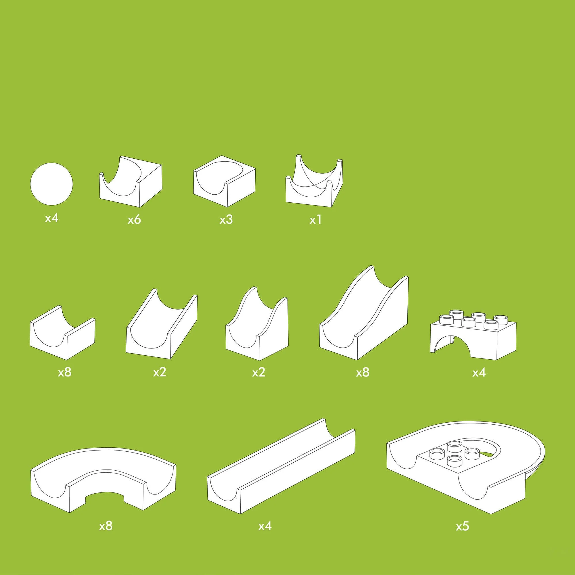 Hubelino 55-Piece Run Elements Set for Standard Building Blocks