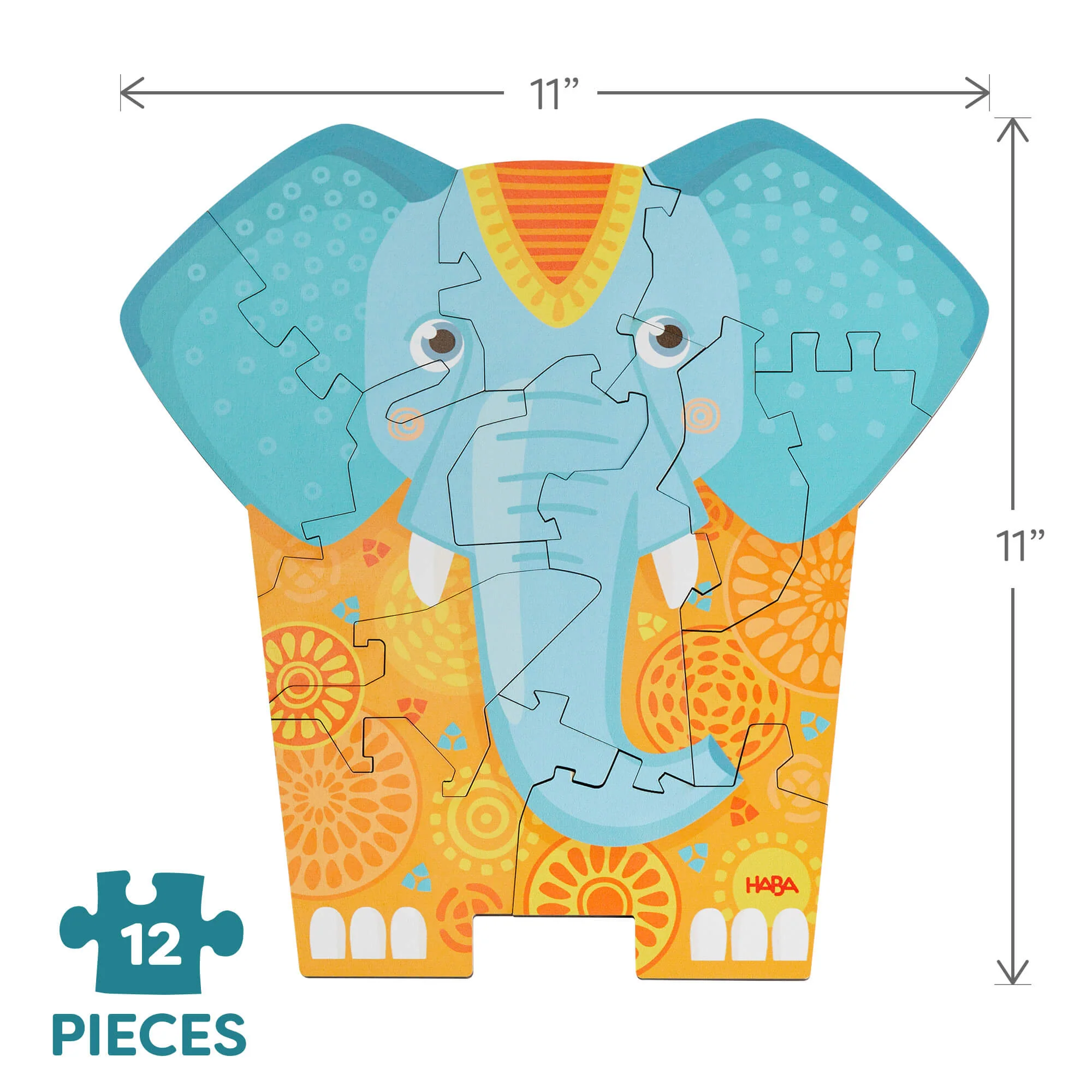 Elephant 2-in-1 Wooden Puzzle with 12 Double-Sided Pieces