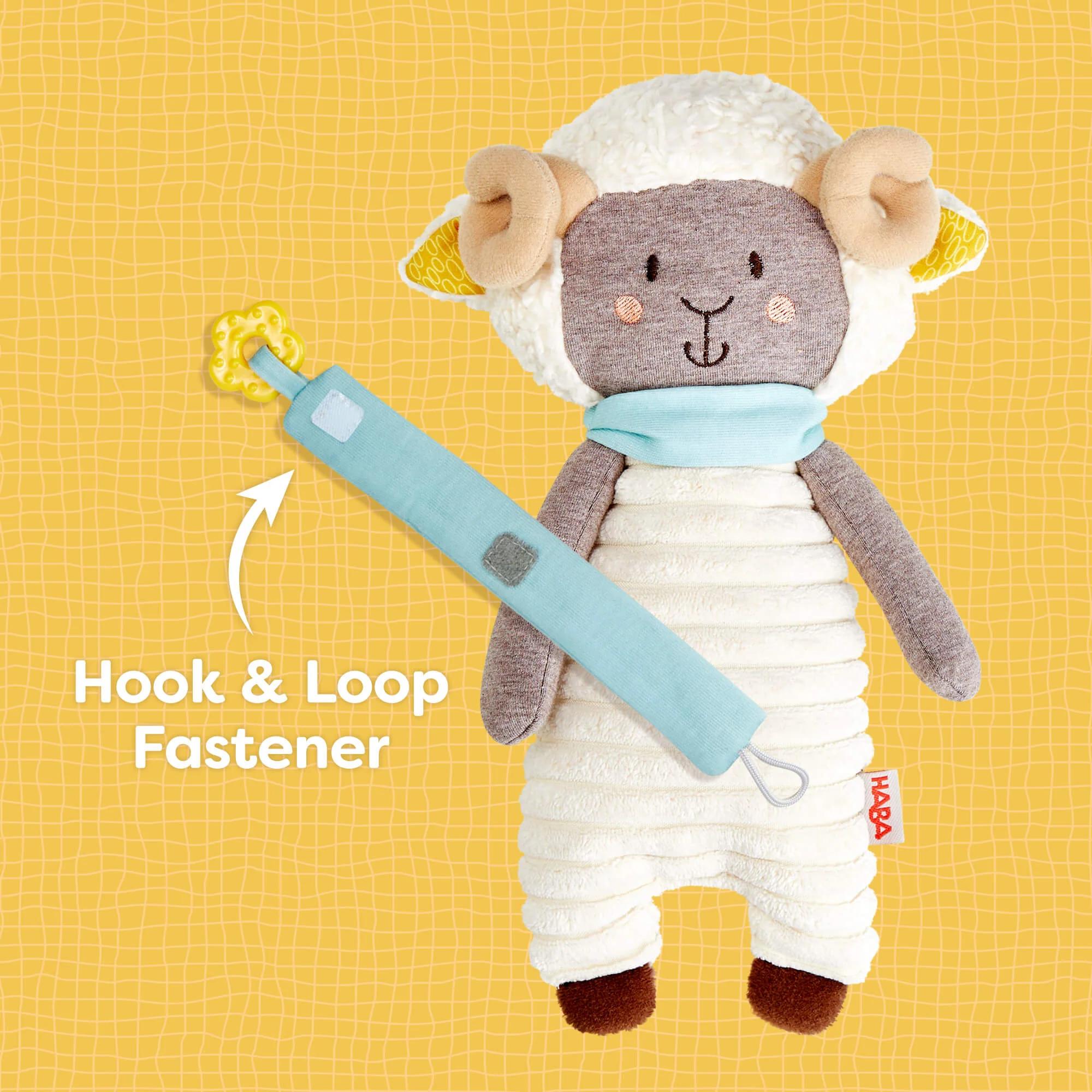 Woolbert the Ram Cuddly Pacifier Holder with Teether Scarf