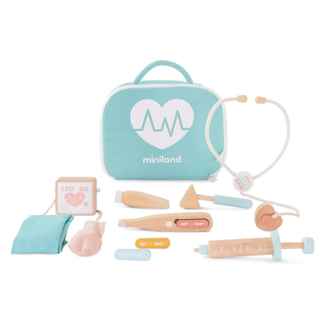 Wooden Doll-Sized Doctor Kit in Fabric Carry Case