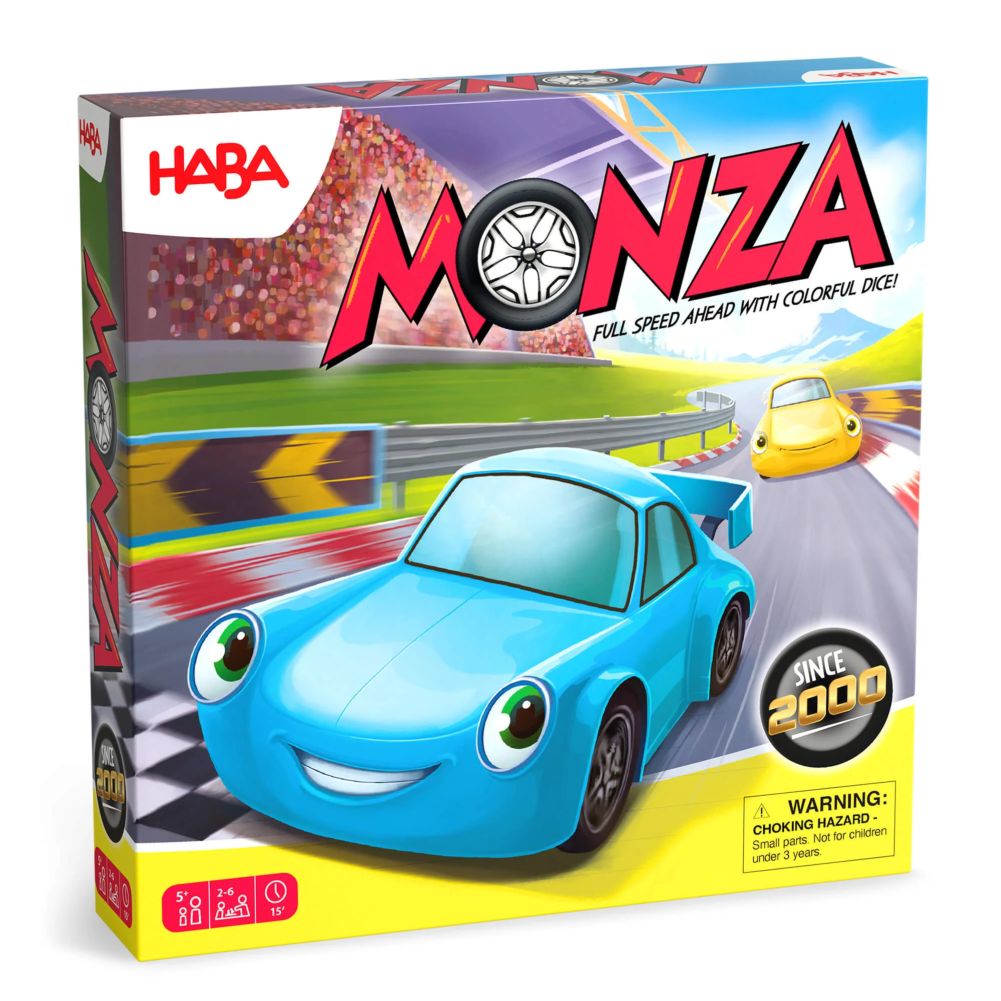 HABA Monza Racing Game with 20 Modular Track Tiles and 6 Wooden Cars