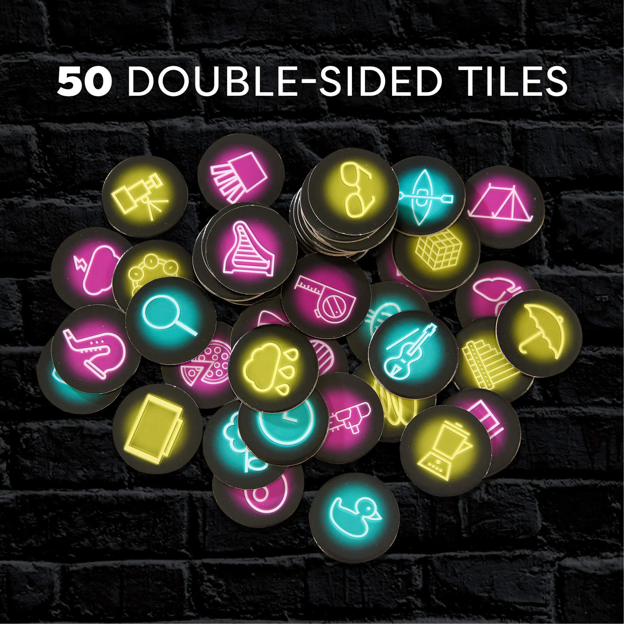 Let's Talk NEON Party Game with 50 Double-Sided Tiles