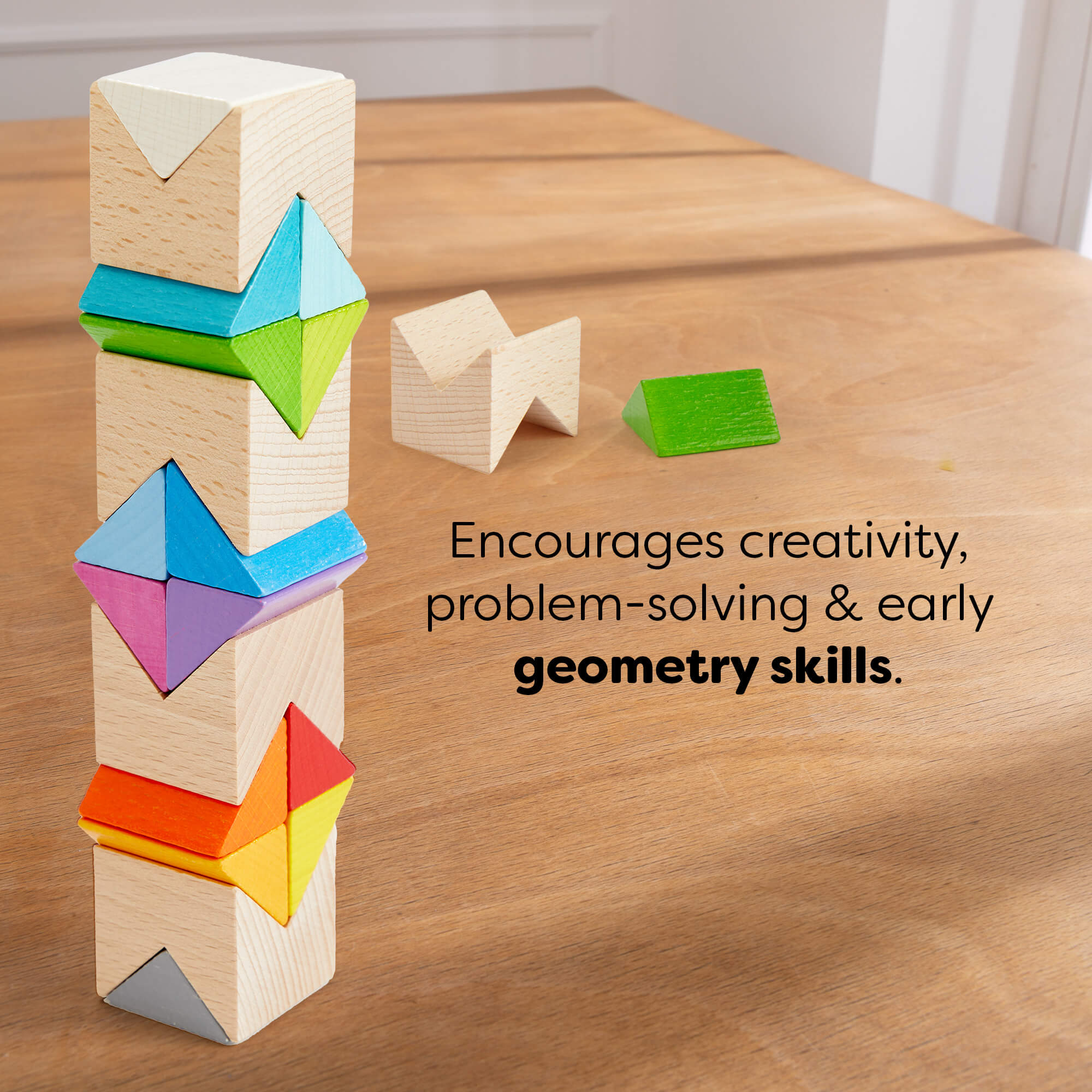 Colorful Triangle Wooden Block Game with 32 Blocks and Pattern Cards