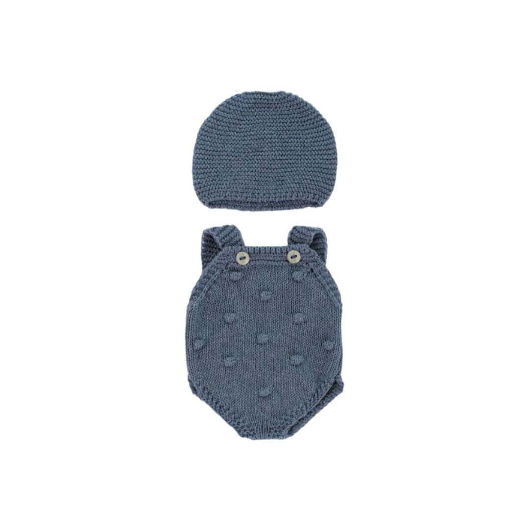 Navy Knit Romper and Bonnet Set for 12" Miniland Dolls