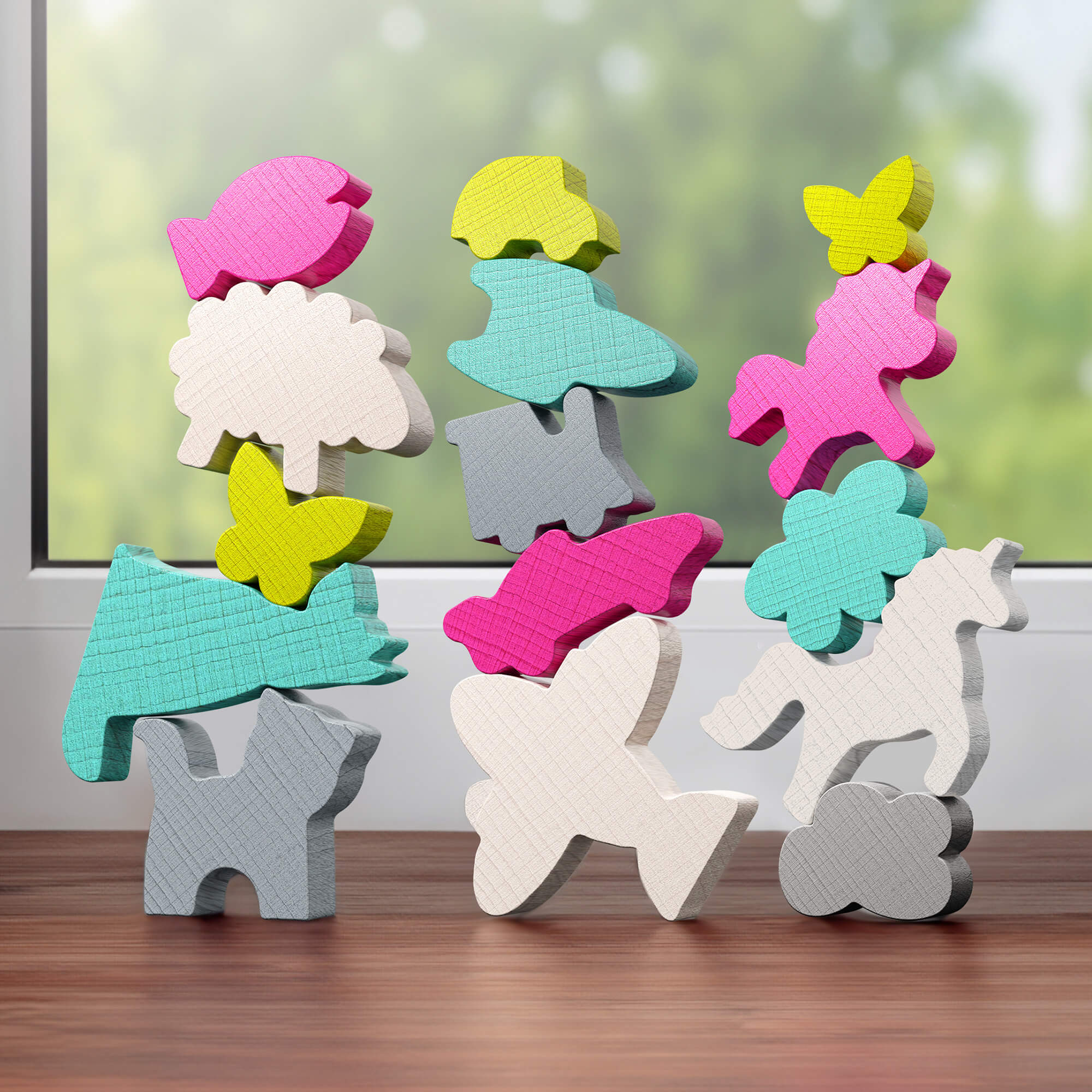HABA Stacking Challenge Bundle with Unicorn, Animal, and Vehicle Kits