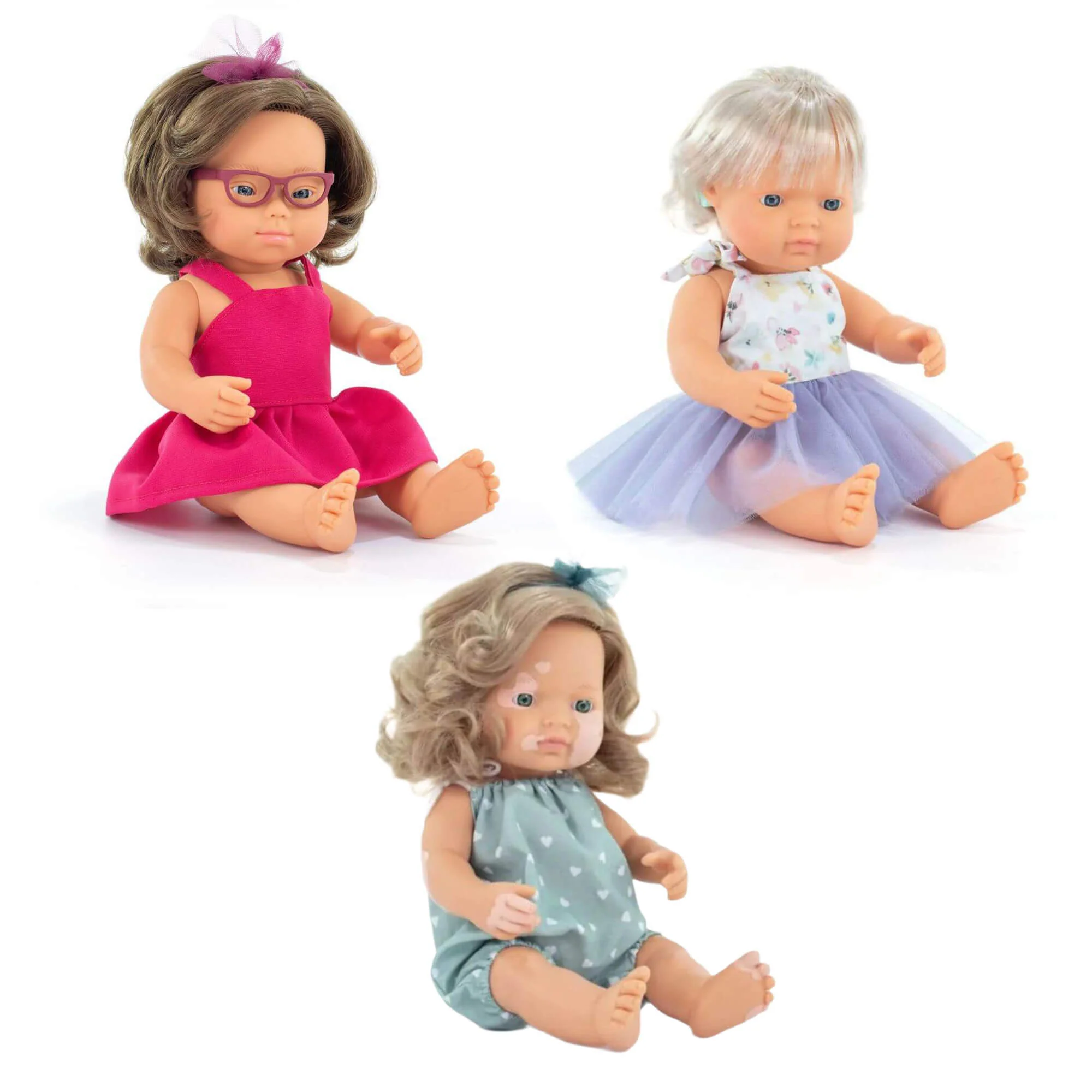 Miniland Inclusive Doll Bundle with Cochlear Implants, Down Syndrome and Vitiligo Dolls