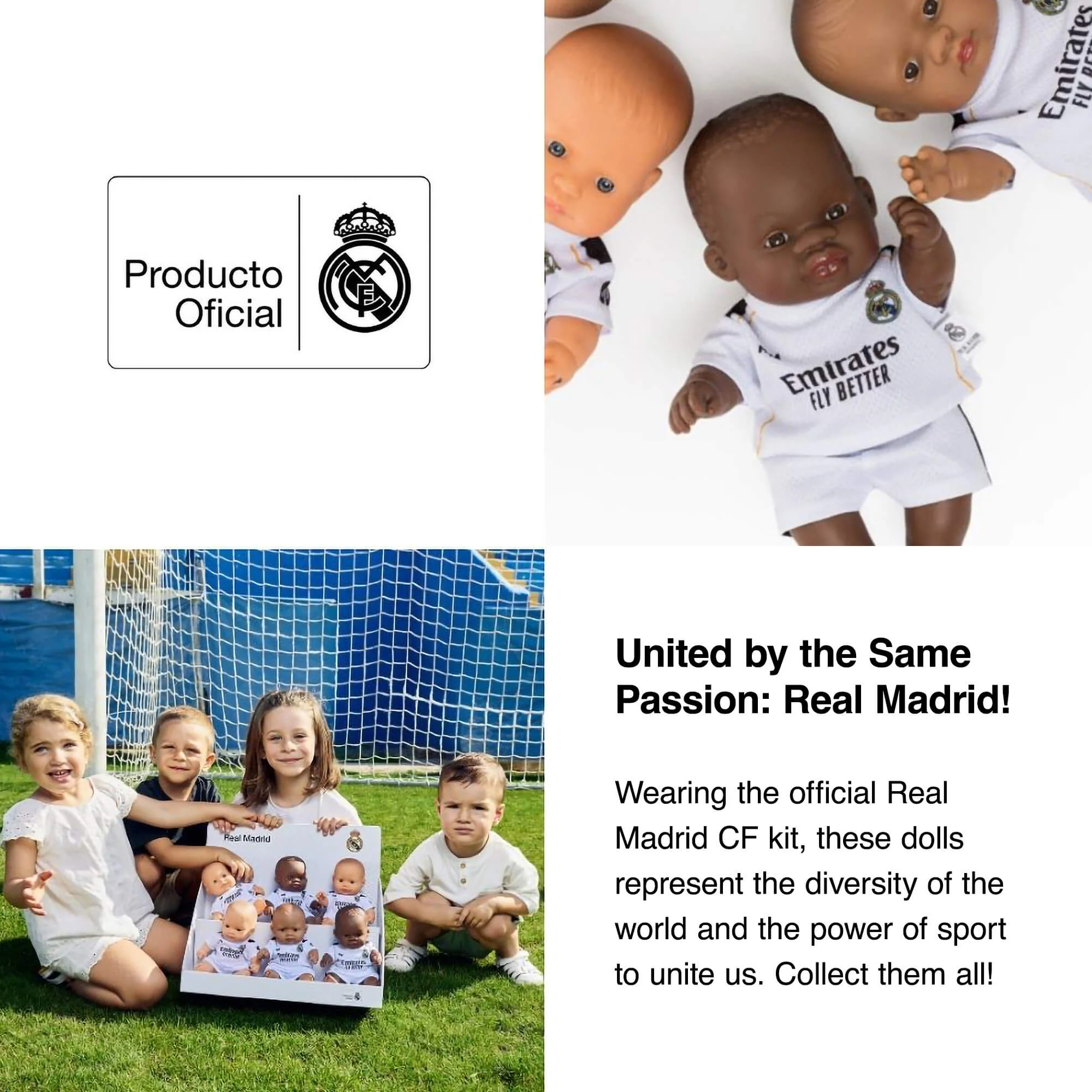 Miniland Real Madrid African Boy Soccer Doll for Little Fans