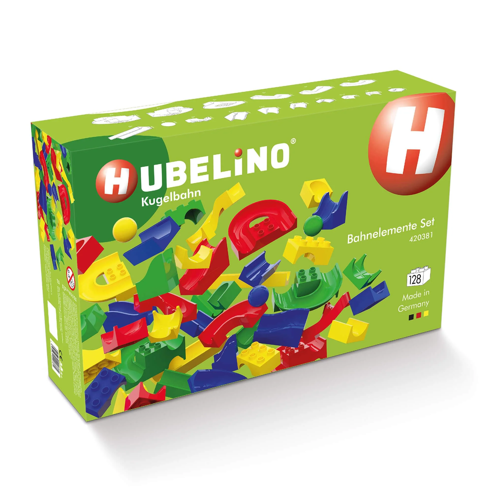 Hubelino 128-Piece Run Elements Set for Marble Run Builders