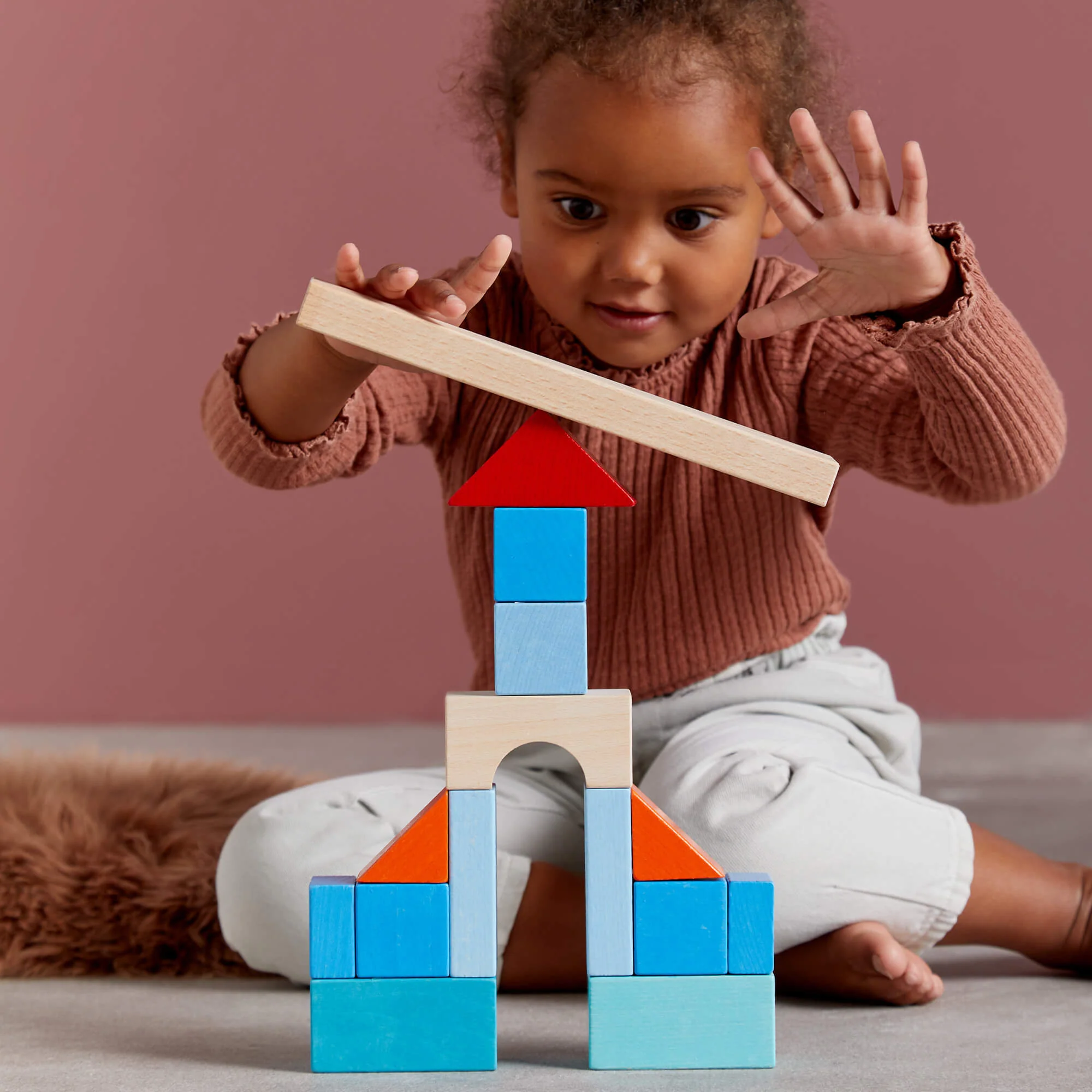 Colored Wooden Building Blocks, 46 Piece Set for Ages 1 and Up
