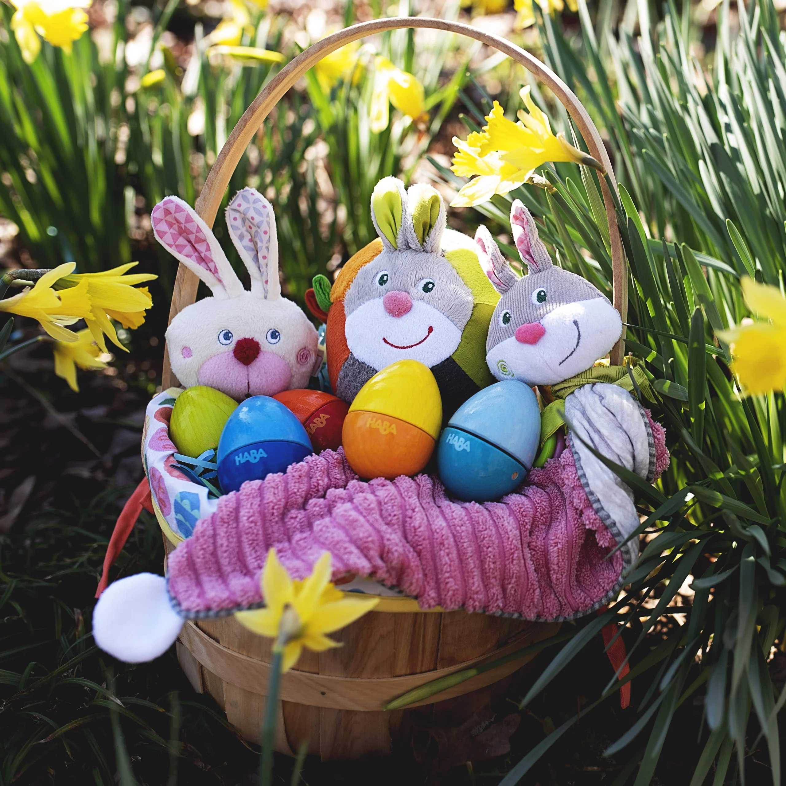Bunny Lovey Baby Blankie with Rattle Rings and Pacifier Strap