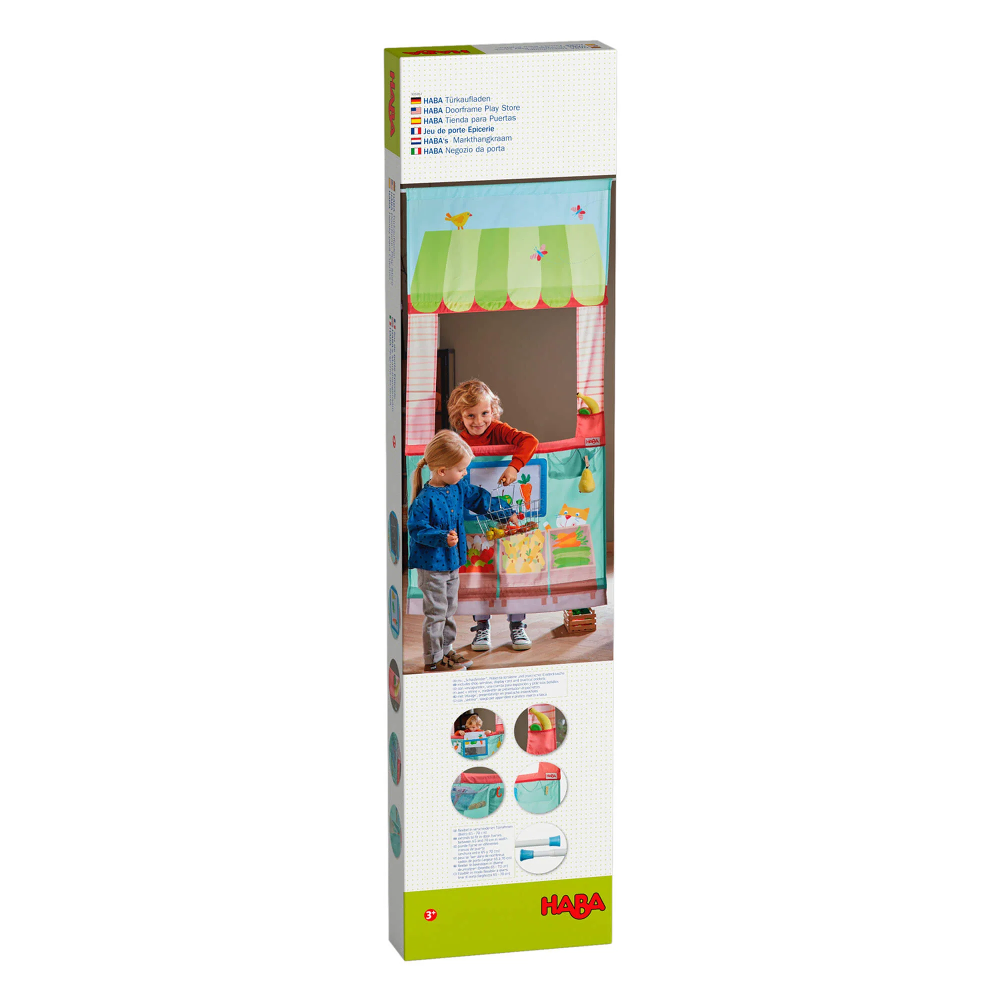 Hanging Doorway Play Store with Telescopic Rod and Beech Slats