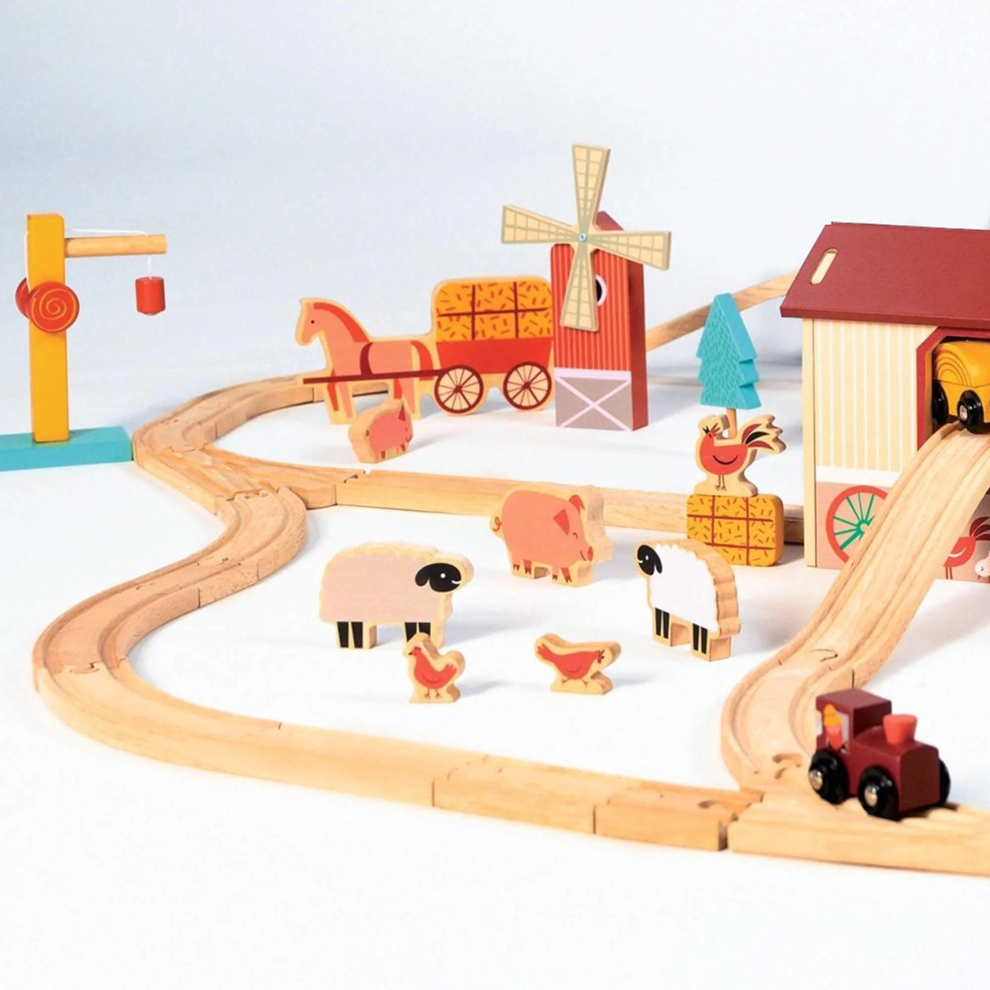 Mentari Farmyard Wooden Train Set for Countryside Storytelling Play