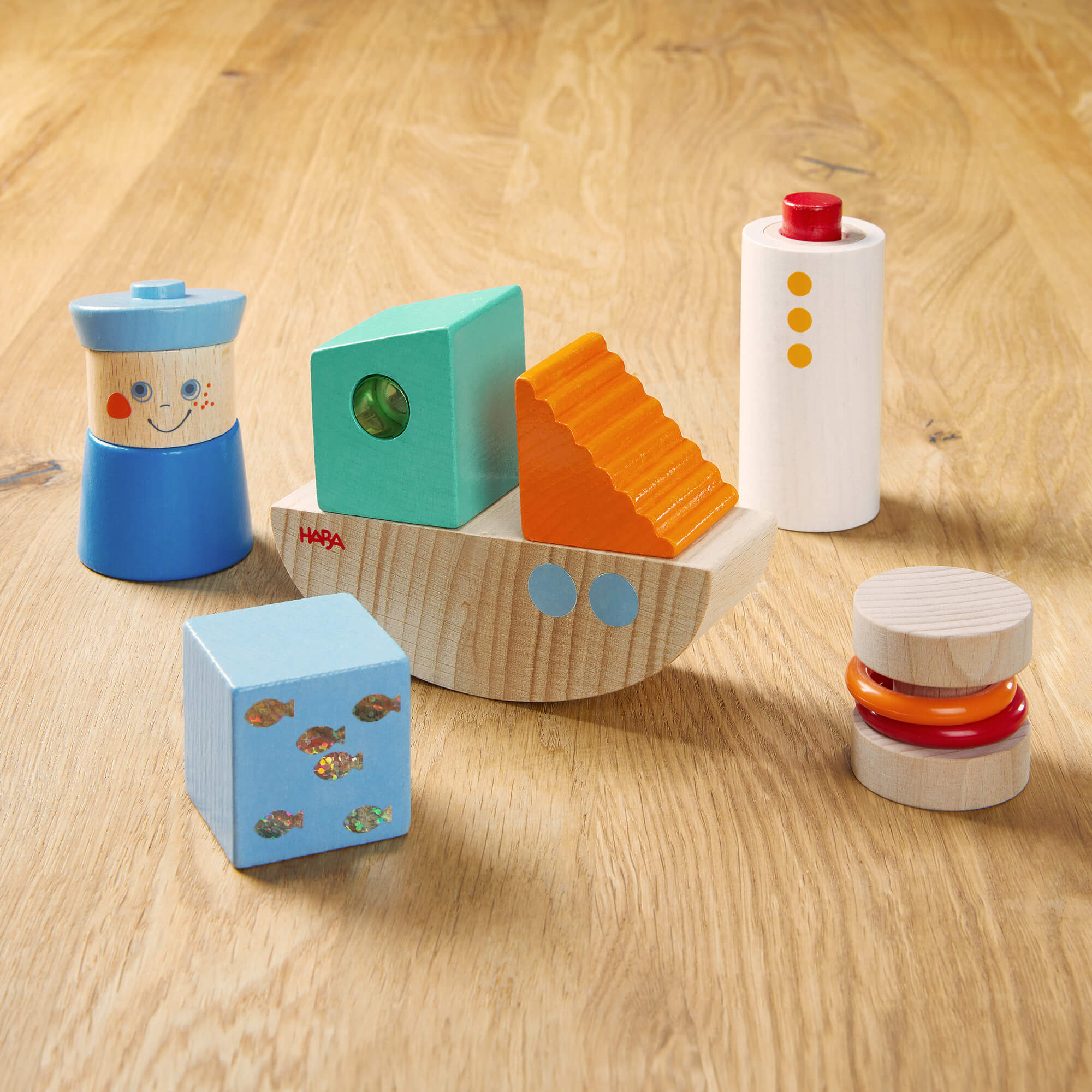 Discovery Boat Wooden Building Blocks Set, 7-Piece Nautical Play