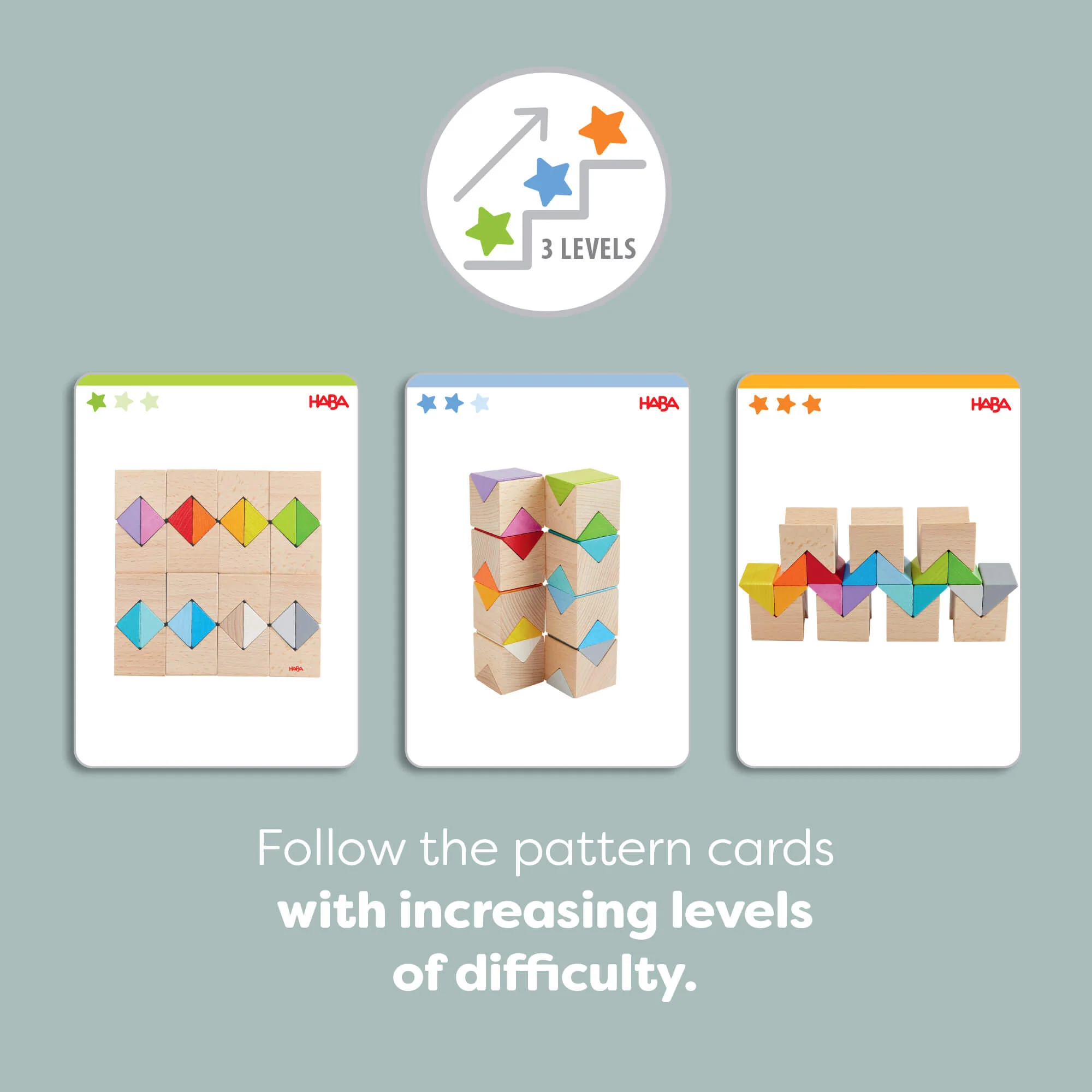 Colorful Triangle Wooden Block Game with 32 Blocks and Pattern Cards