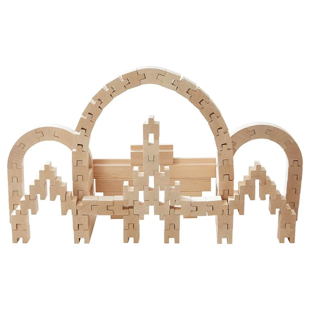 Interlocking Wooden Beech Blocks Construction Set for Curves and Arches