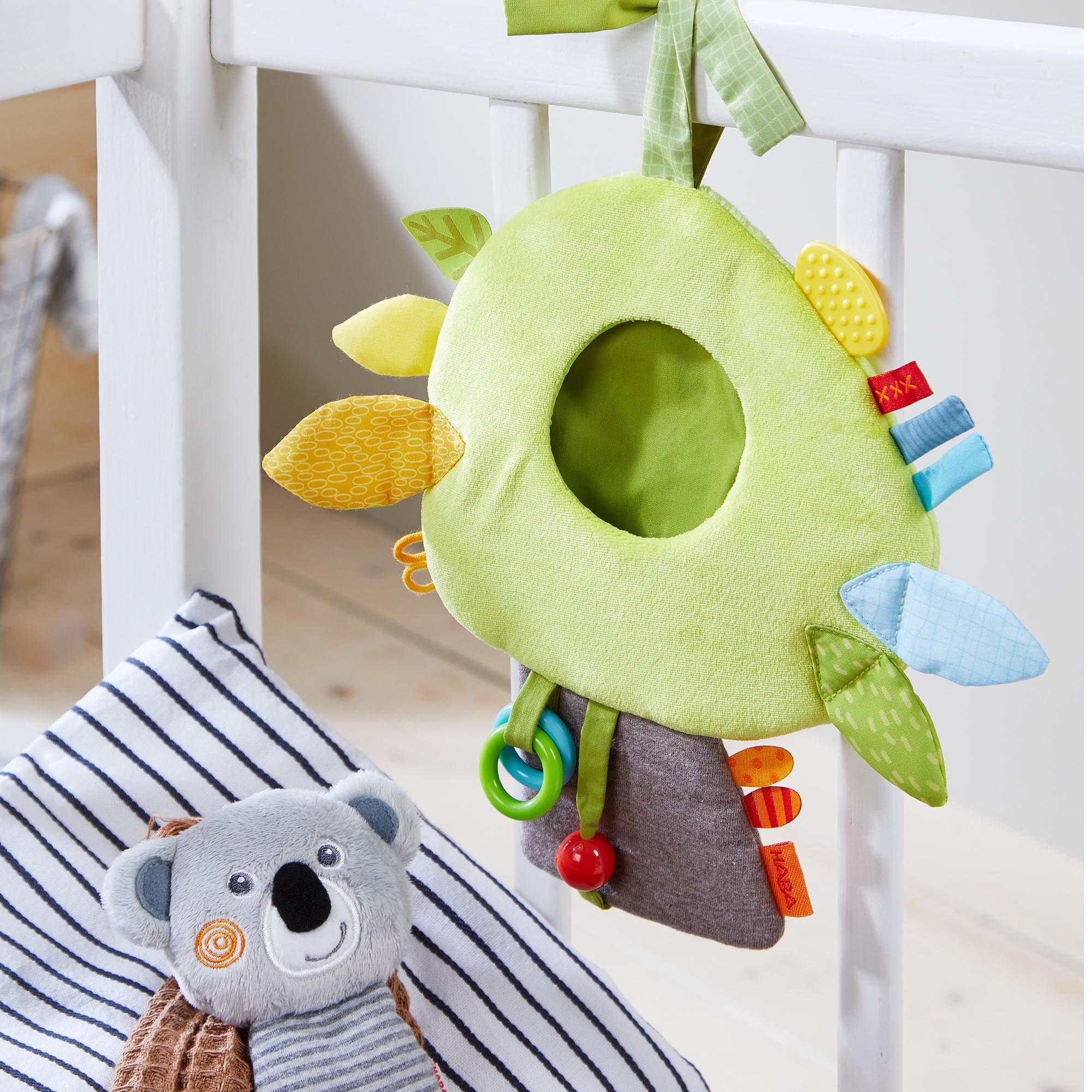 Koala Discovery Hanging Toy with Crinkle Leaves and Rattling Rings