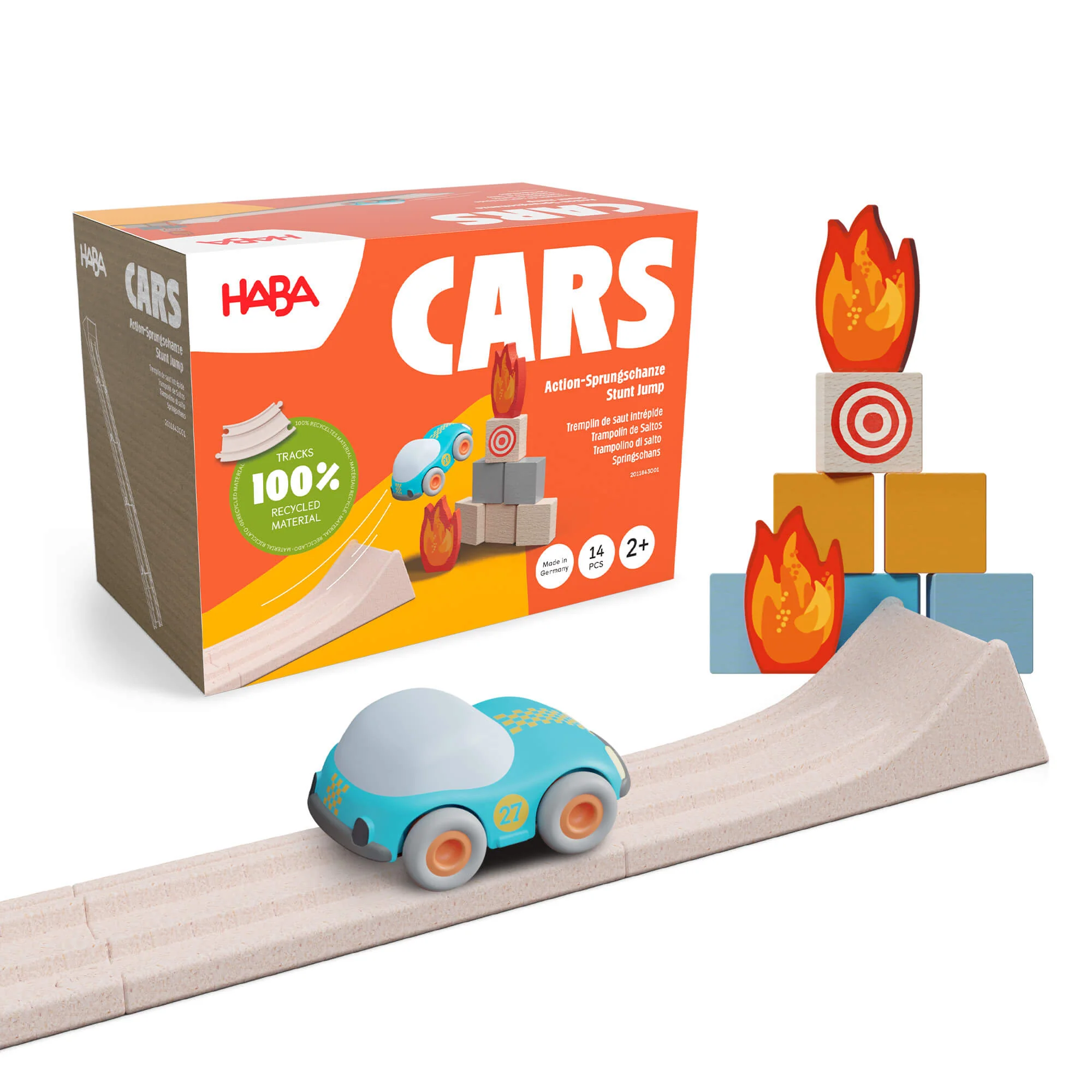 HABA Cars Stunt Jump Set with Ramp and Flywheel Car