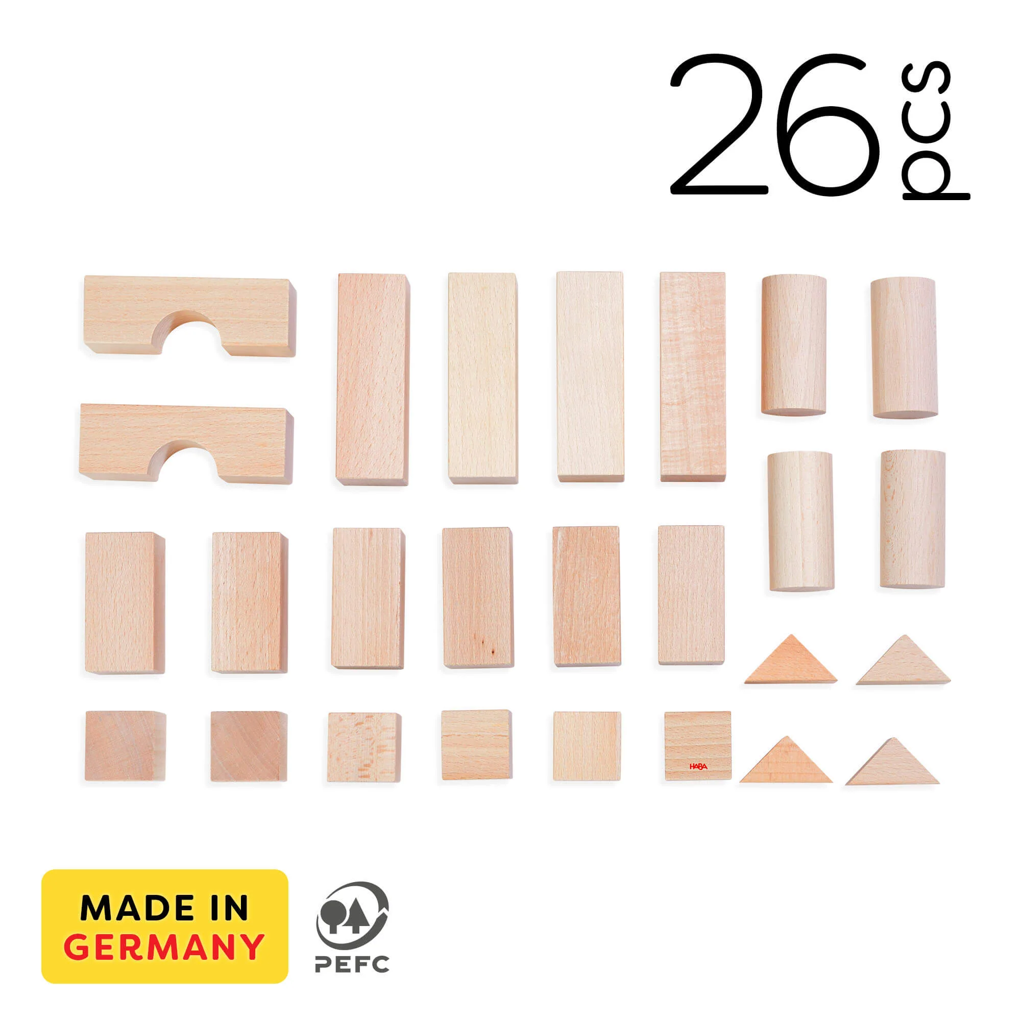 HABA Basic Building Blocks 26 Piece Starter Set in Solid Beech Wood