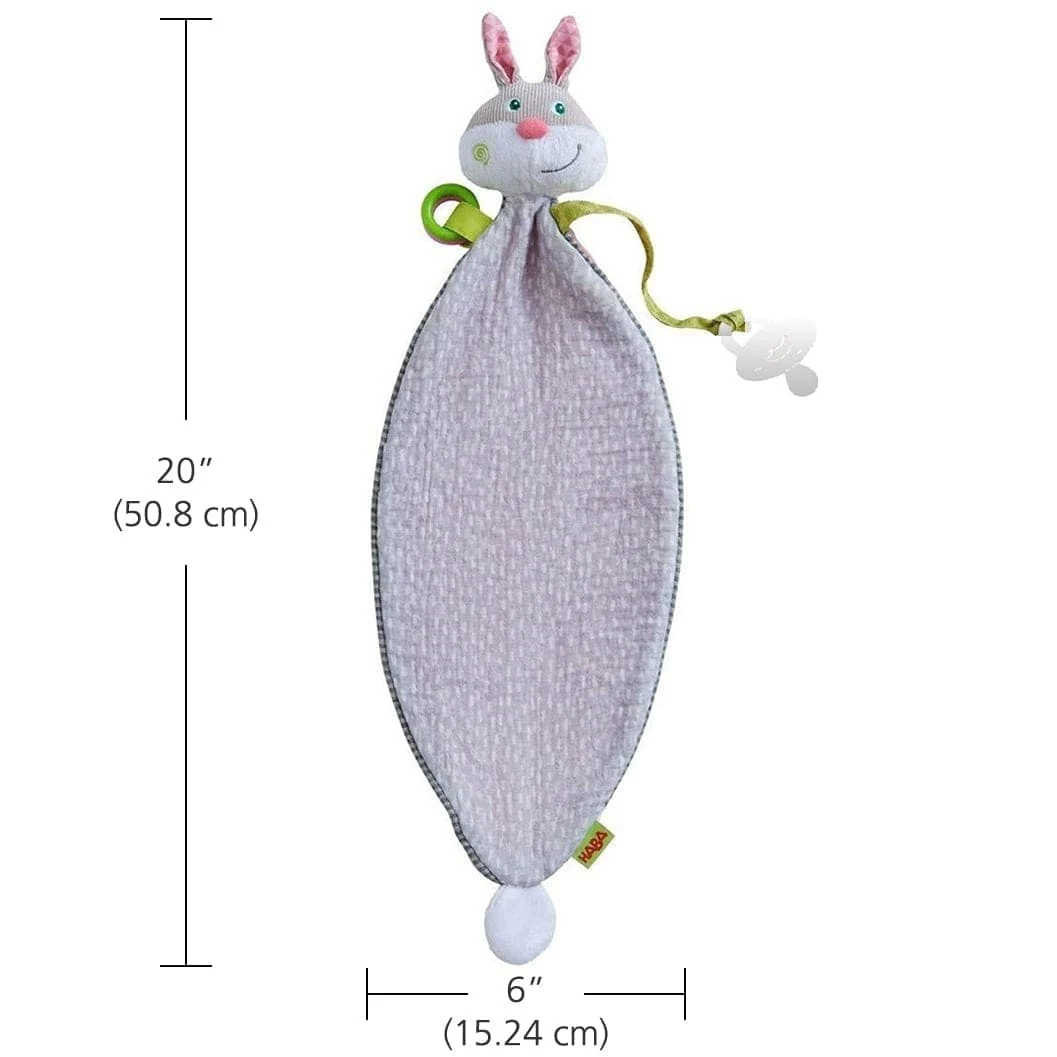 Bunny Lovey Baby Blankie with Rattle Rings and Pacifier Strap