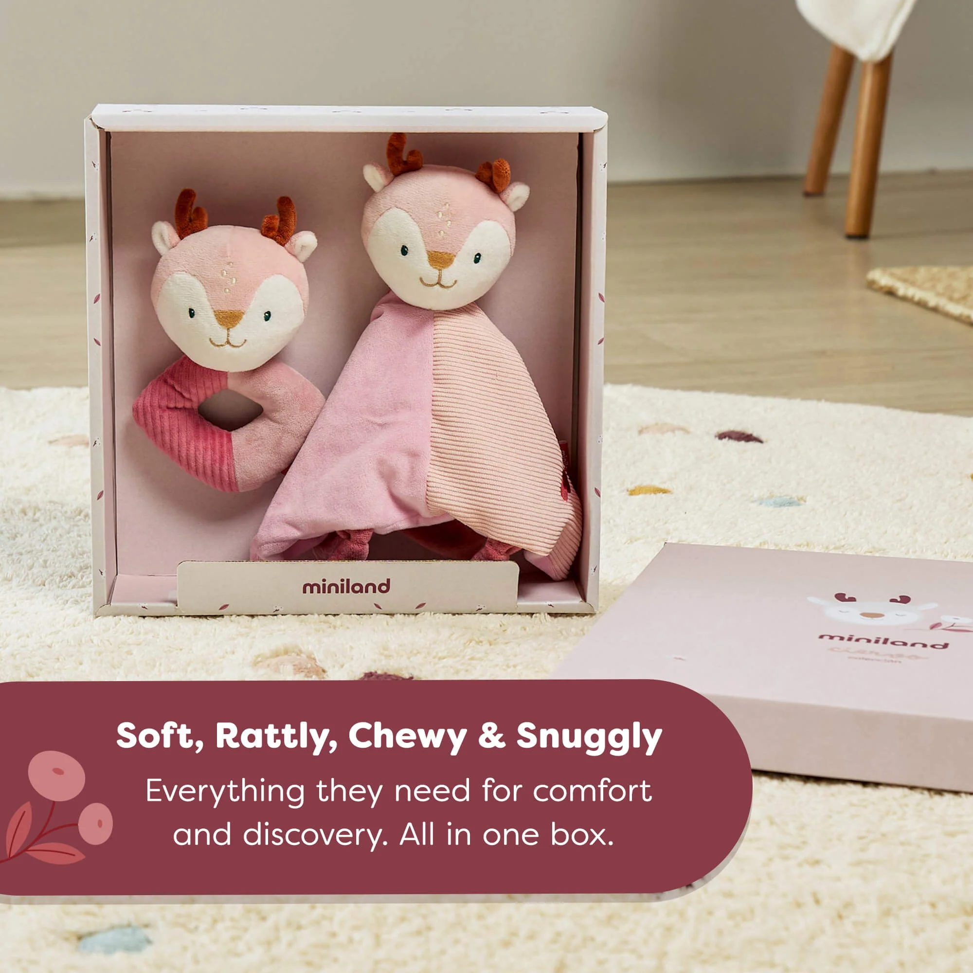 Miniland Baby Gift Set Baby Deer Plush with Matching Rattle
