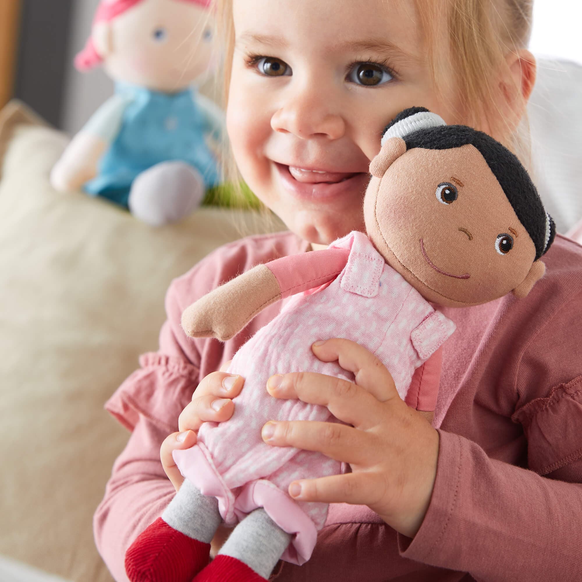 Snug Up Doll Rumbi: Soft Baby Doll with Removable Overalls and Pocket
