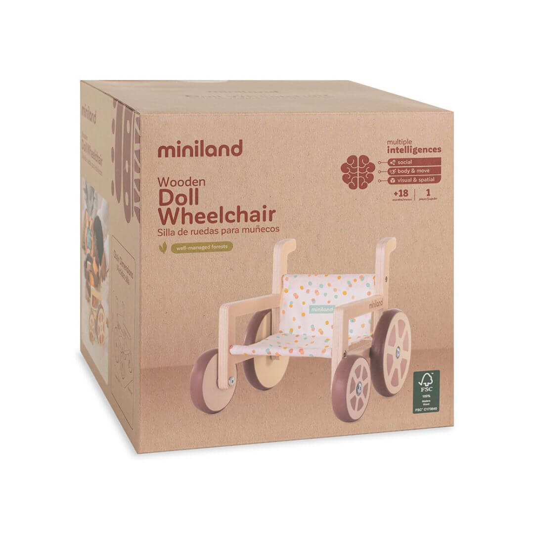 Miniland Wooden Doll Wheelchair for Dolls Up to 15 Inches