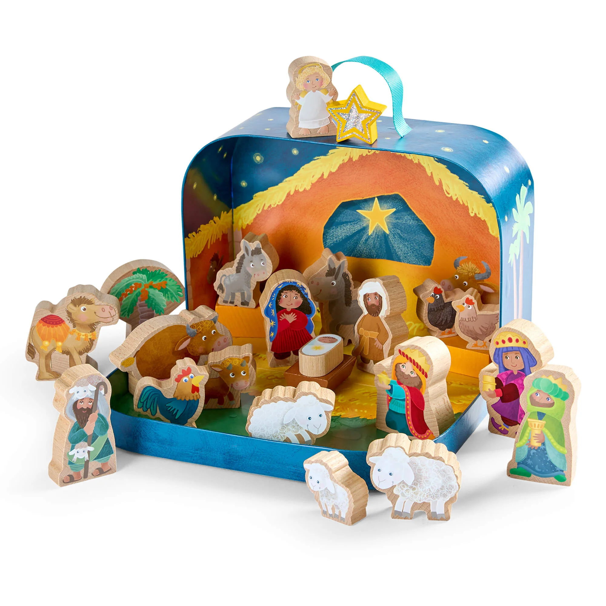 HABA Play World to Go Nativity Set with 24 Wooden Figures