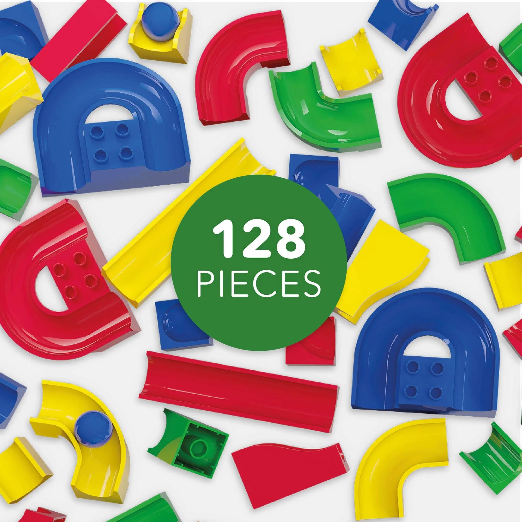 Hubelino 128-Piece Run Elements Set for Marble Run Builders