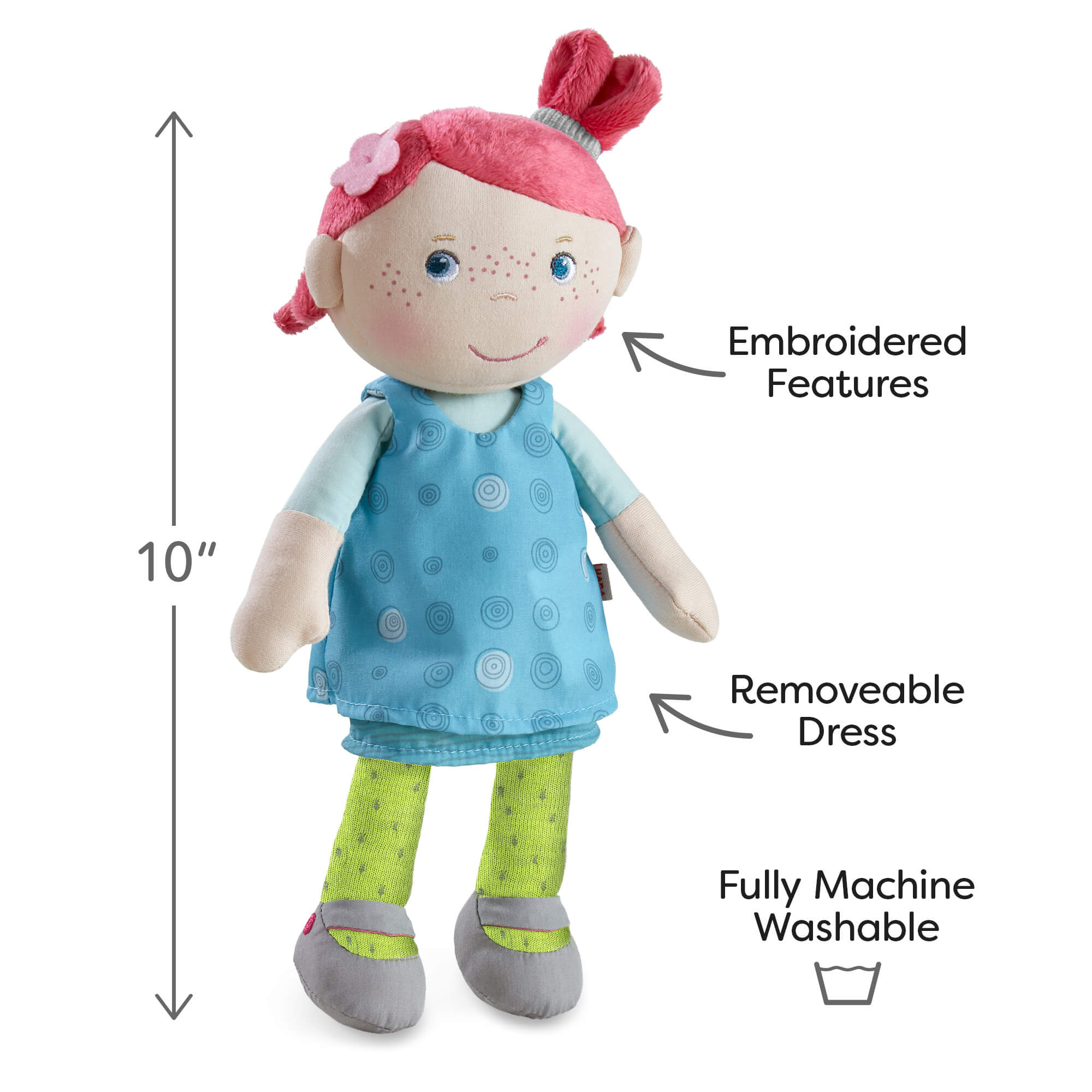Snug Up Doll Philine: Soft Baby Doll with Red Hair and Polka Dot Dress