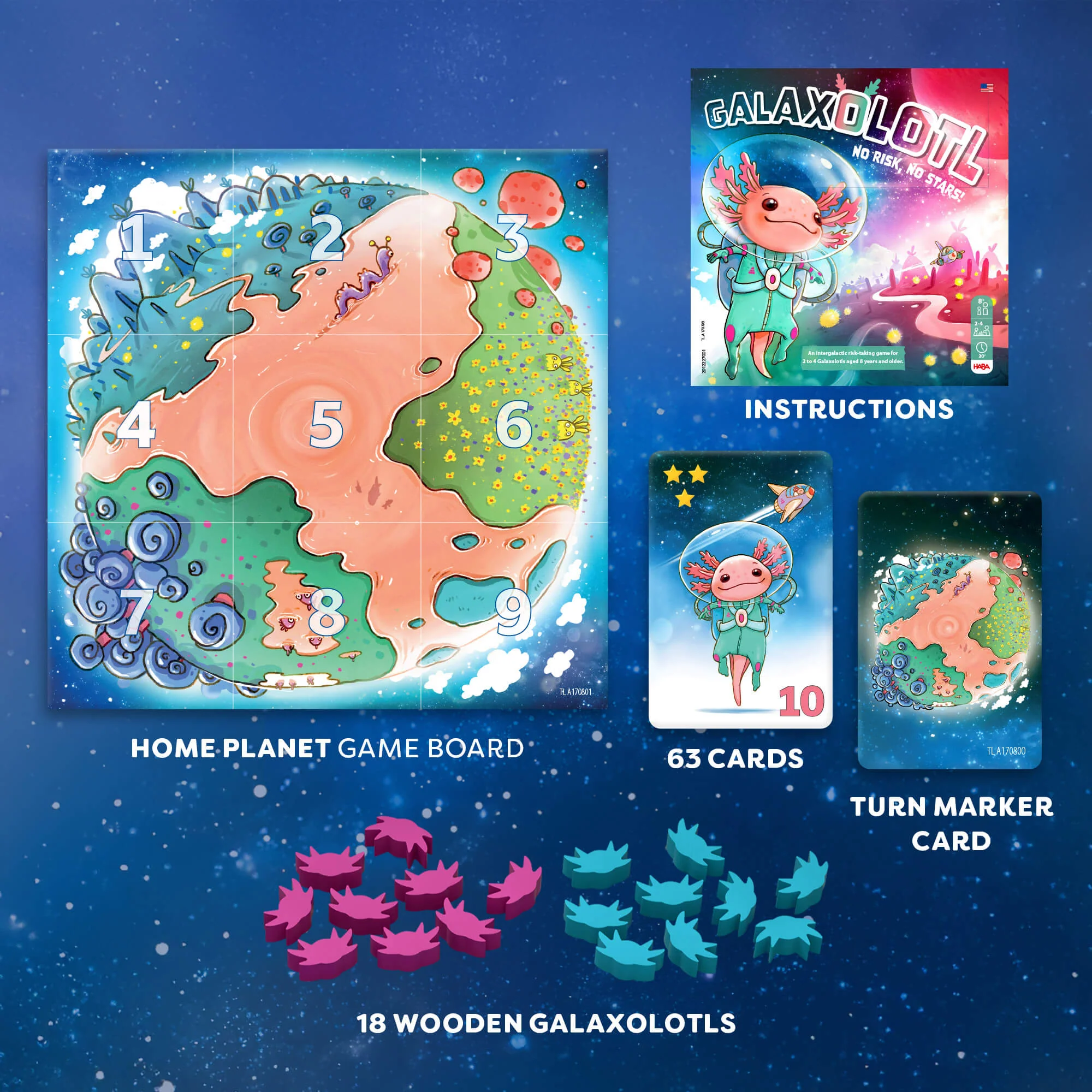 Galaxolotl 策略卡牌游戏，适合 8 岁及以上儿童