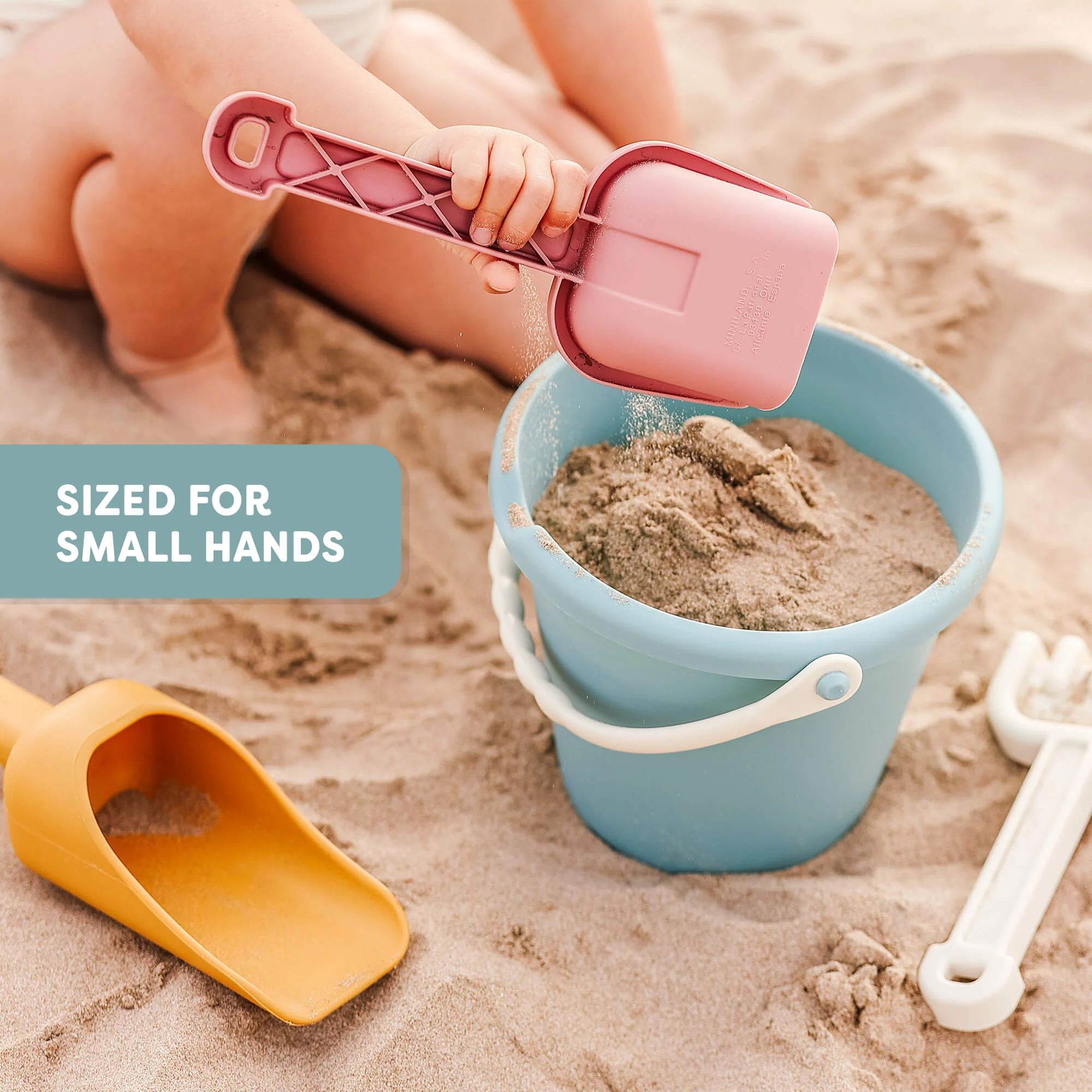 Miniland ECO Large Sand Toys Set with Bucket Shovel Rake Sieve