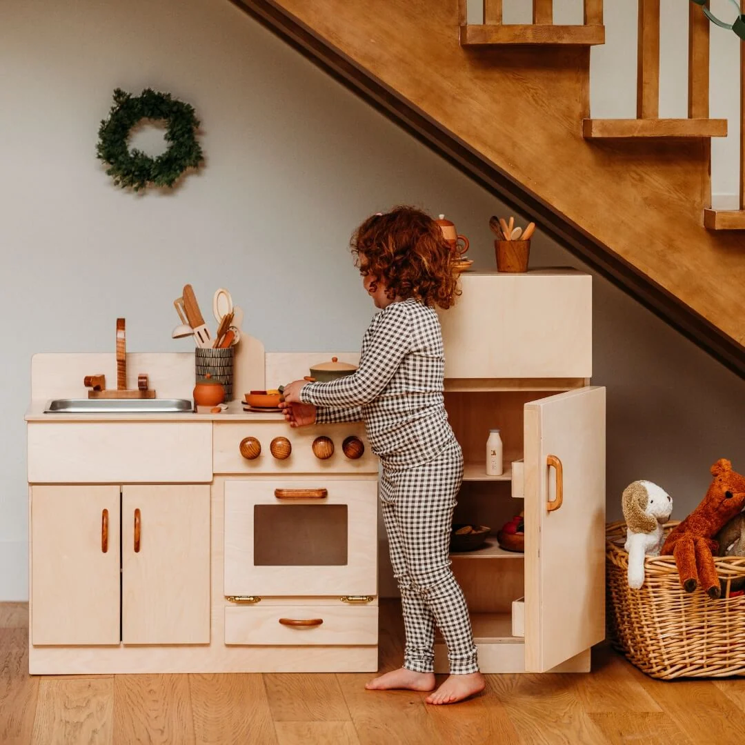 Classic Wooden Play Kitchen in Natural Finish for Preschools